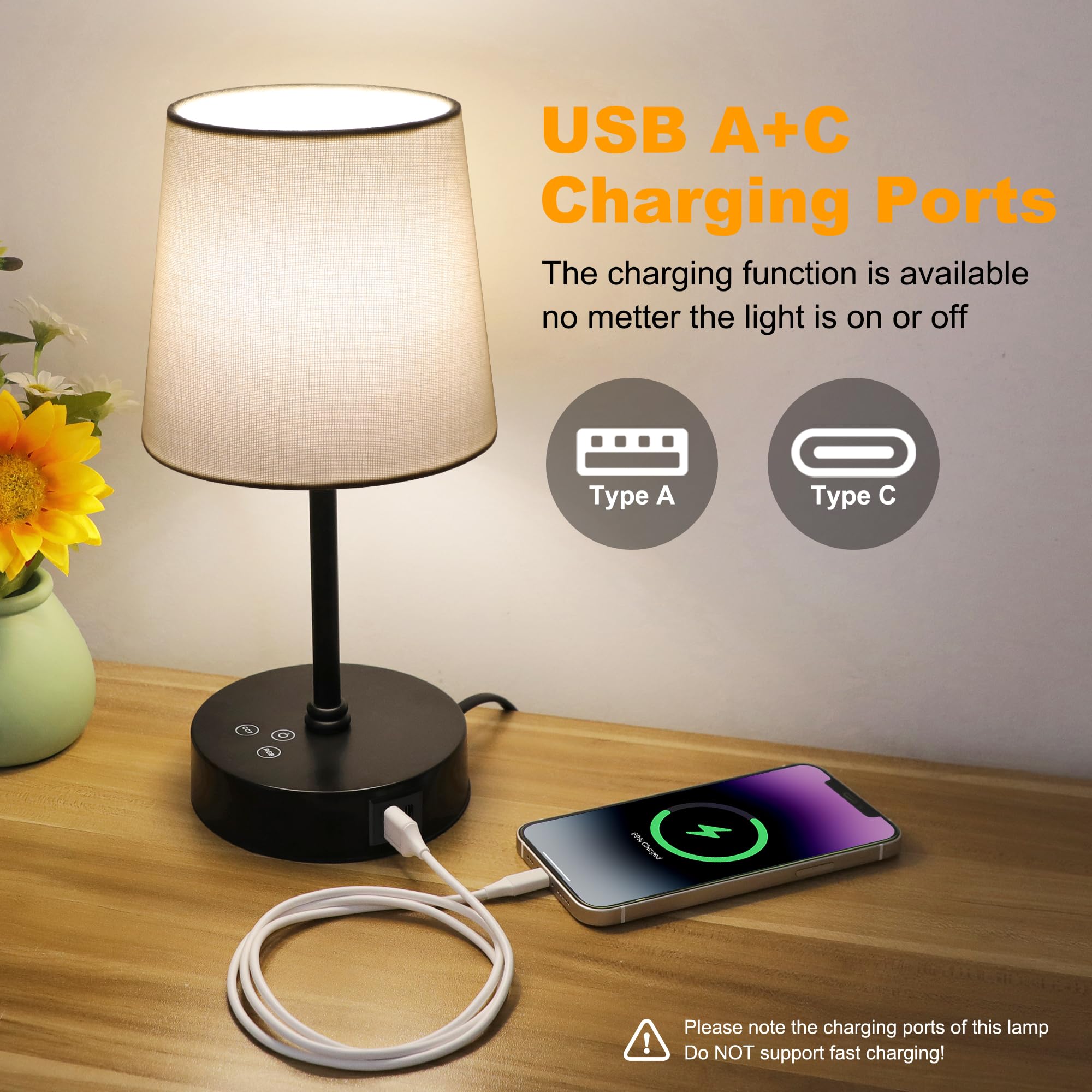 Ascher 1 Pack Small Bedside Table Lamp With 3 Color Temperatures, Dimmable Nightstand Lamps With Dual Usb Ports, Touch Control Rgb Color Desk Lamp For Bedroom Living Room Study Office(Cream Shade)