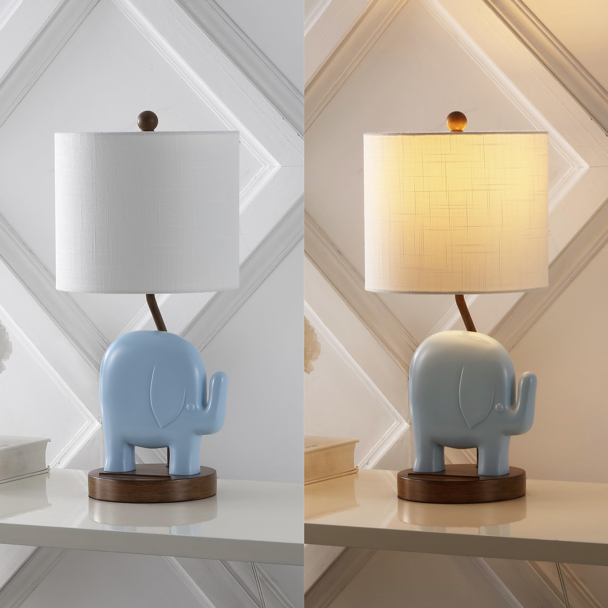 Jonathan Y Jyl6312C Ellie 20.25" Bohemian Designer Iron/Resin Elephant Led Kids Table Lamp With Phone Stand And Usb Charging Port Minimalist, Style, Contemporary, Living Room, Bedroom, Blue