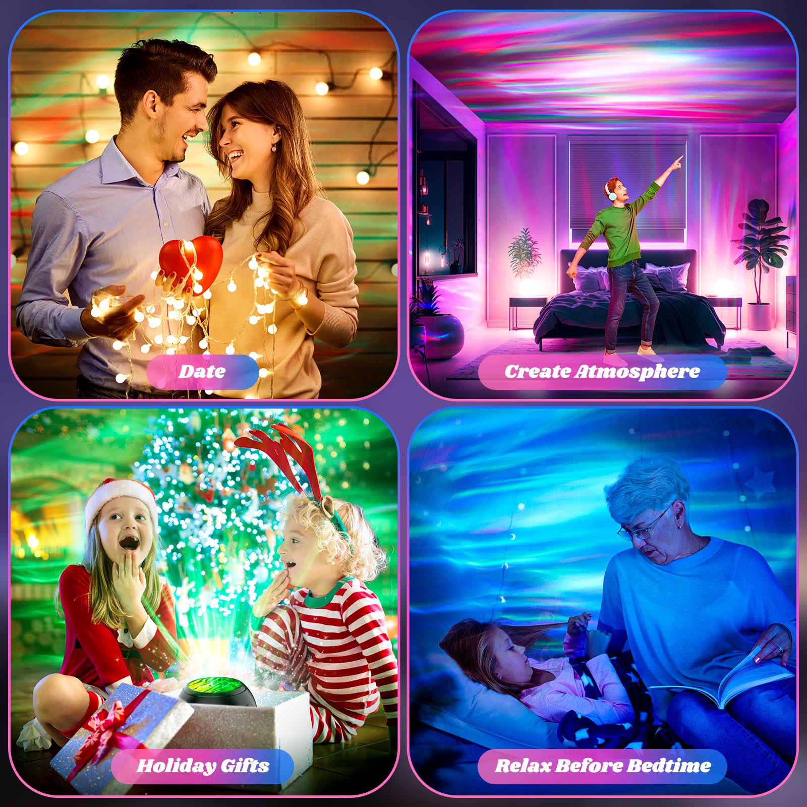 Proran Northern Lights Projector With White Noise Remote Control 8 Aurora Effects Adjustable Galaxy Bedroom Light Sleep Aid Timer