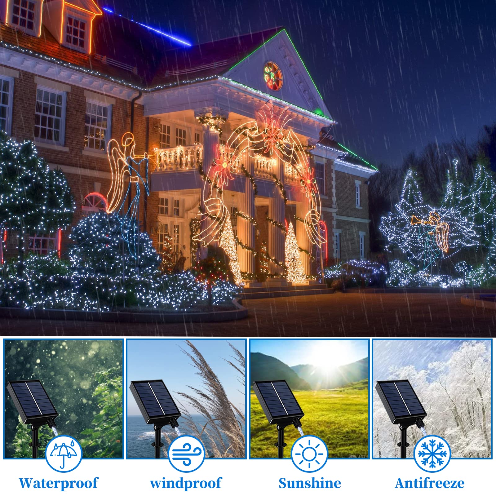 Anjaylia Solar Outdoor Rope Lights, 66Ft 200Leds Solar Powered Rope Lights Outdoor, 8 Modes Dimmable/Timer Remote String Light 3.7V/1200Mah Rope Solar Lights Outdoor Waterproof For Garden Decor, White