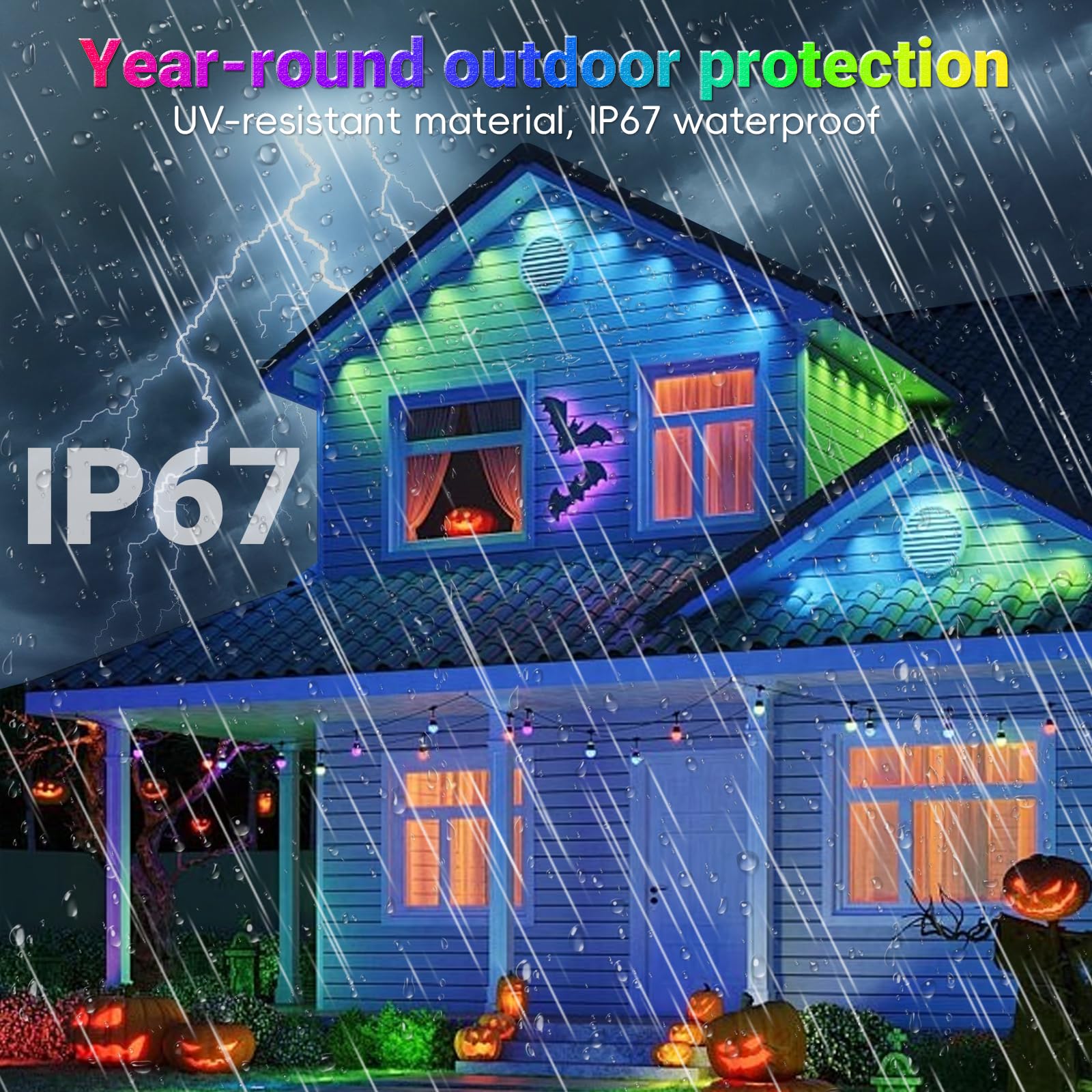 Jzvgen Permanent Outdoor Light For House,50Ft Rgb Outdoor Light With 30 Led Lights,Ip67 Waterproof,With App/Remote Control For All Holiday Decor Decorations Lights
