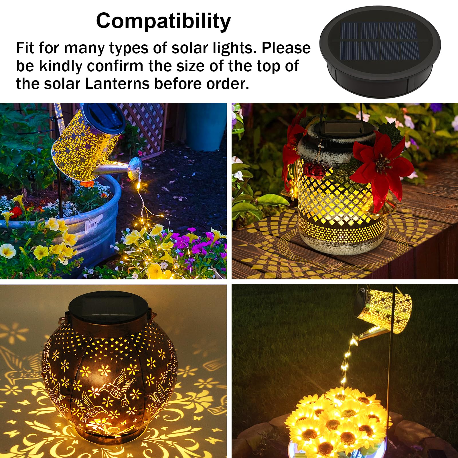 Vookry Watering Can Solar Lights - Replacement Top With 3.5Ft 80 Led Flashing String Lights, Outdoor Waterproof Solar Lantern Battery Box Accessory