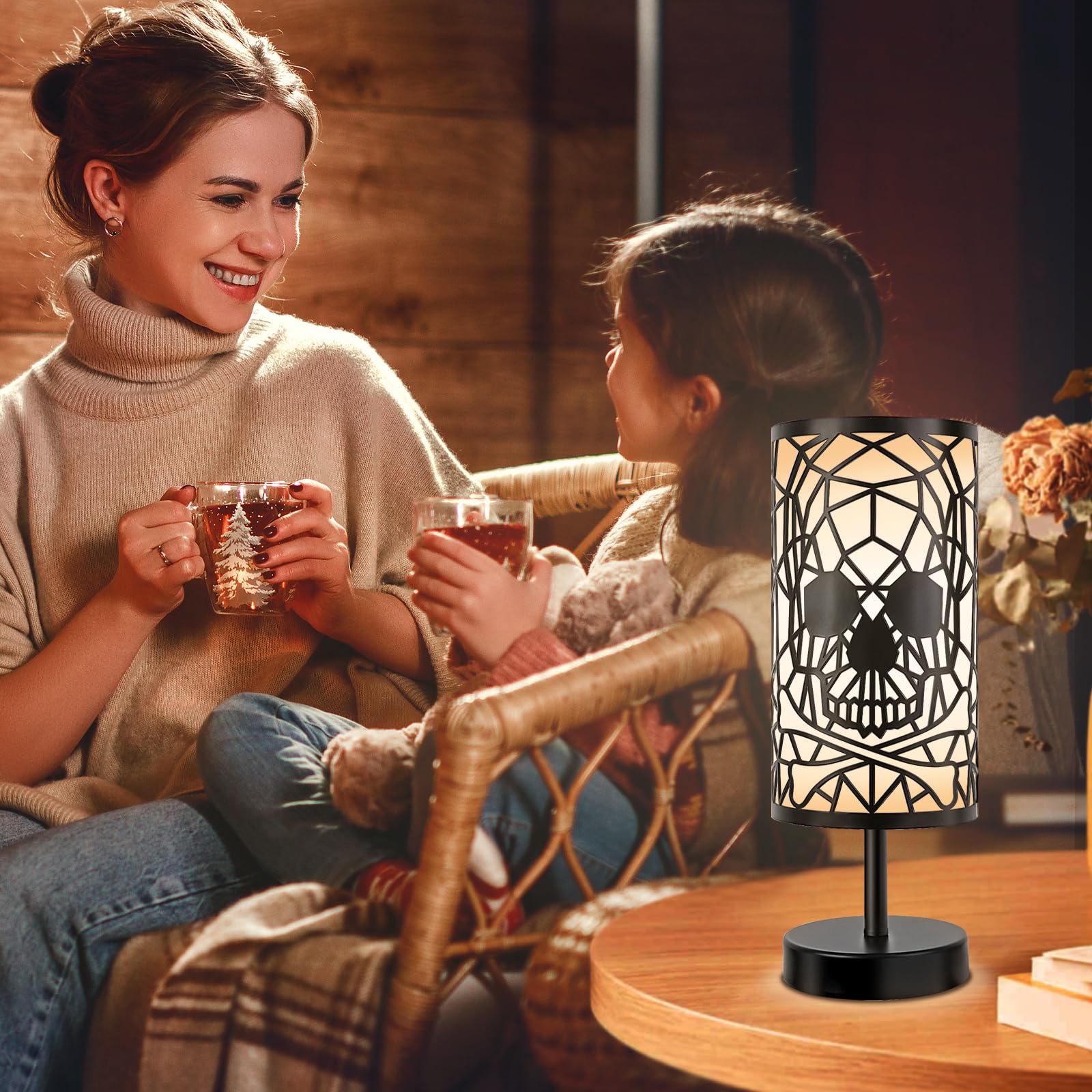 Acomycici Black Skull Lamp,3-Way Dimmable Touch Control Table Lamp For Gothic Decor, Best Ideal ,Anniversary Birthday Halloween Christmas Decorations Skull Light (Bulb Included)