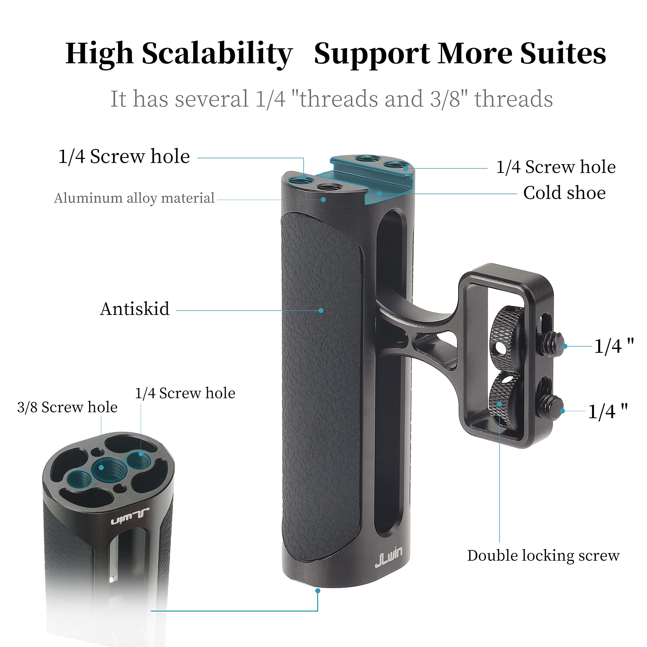 Hersmay Mini Side Handle Camera Hand Grip With 1/4"-20 Screws Stabilizer With Arri-Style Mount Screw & Cold Shoe Mount For Dslr Mirrorless Video Camera Cage