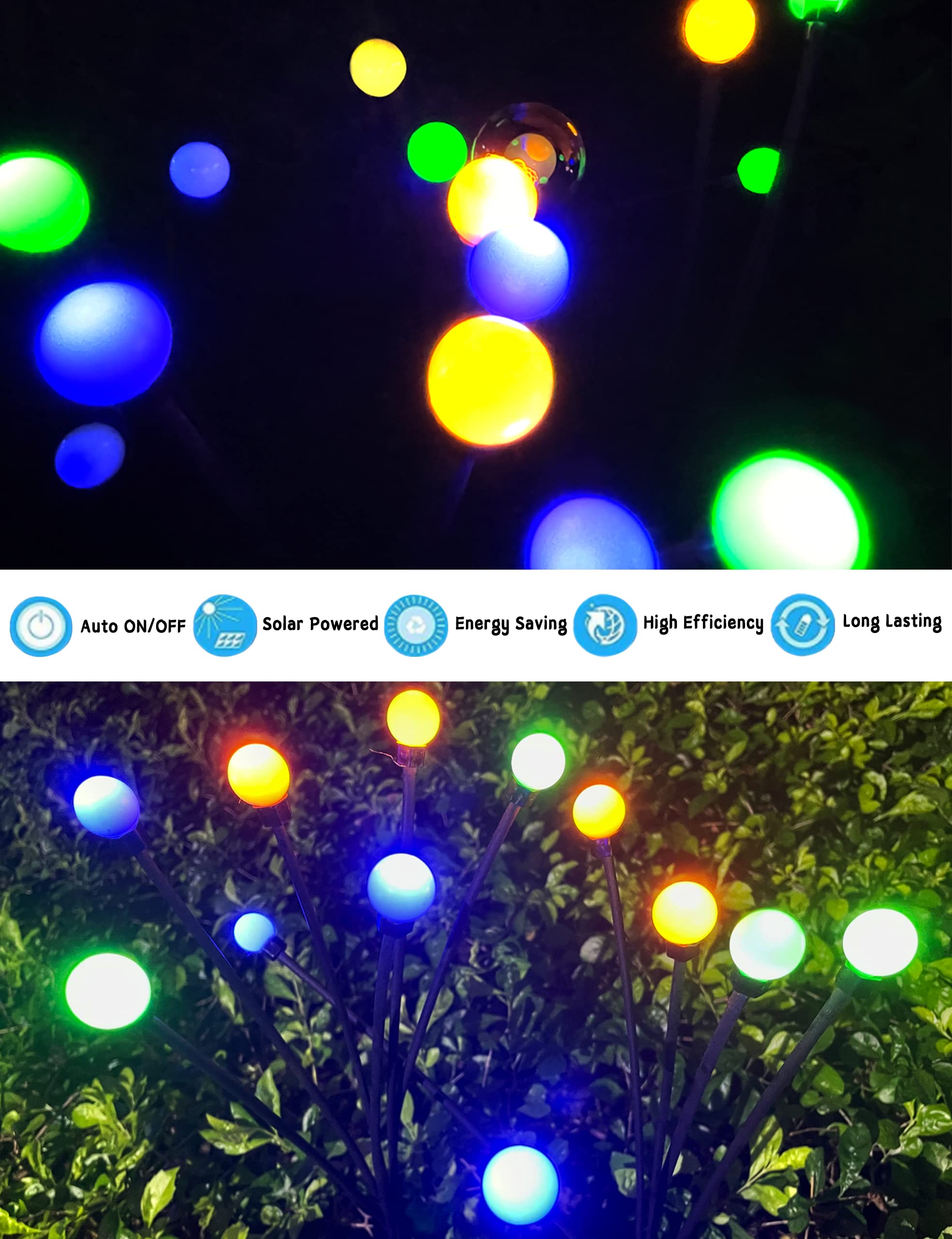 Skmuvhys Firefly Garden Lights Solar Outdoor, 2Pack 6Leds Solar Powered Swaying Lights Waterproof With 2 Modes, Small Night Light For Yard, Patio, Pathway, Balcony Decorations, Green Blue Yellow