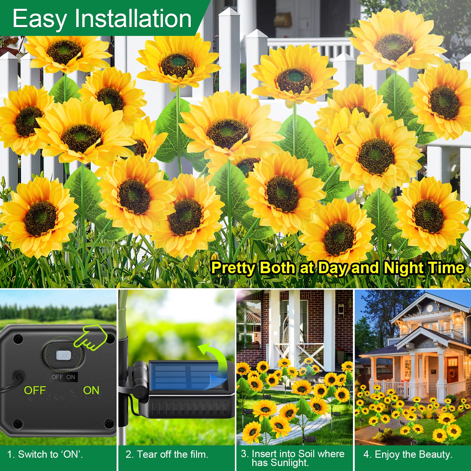 Garpar Solar Garden Lights - 9 Bigger & Brighter Sunflowers, Waterproof Solar Powered Outdoor Lights For Patio & Yard Decorations