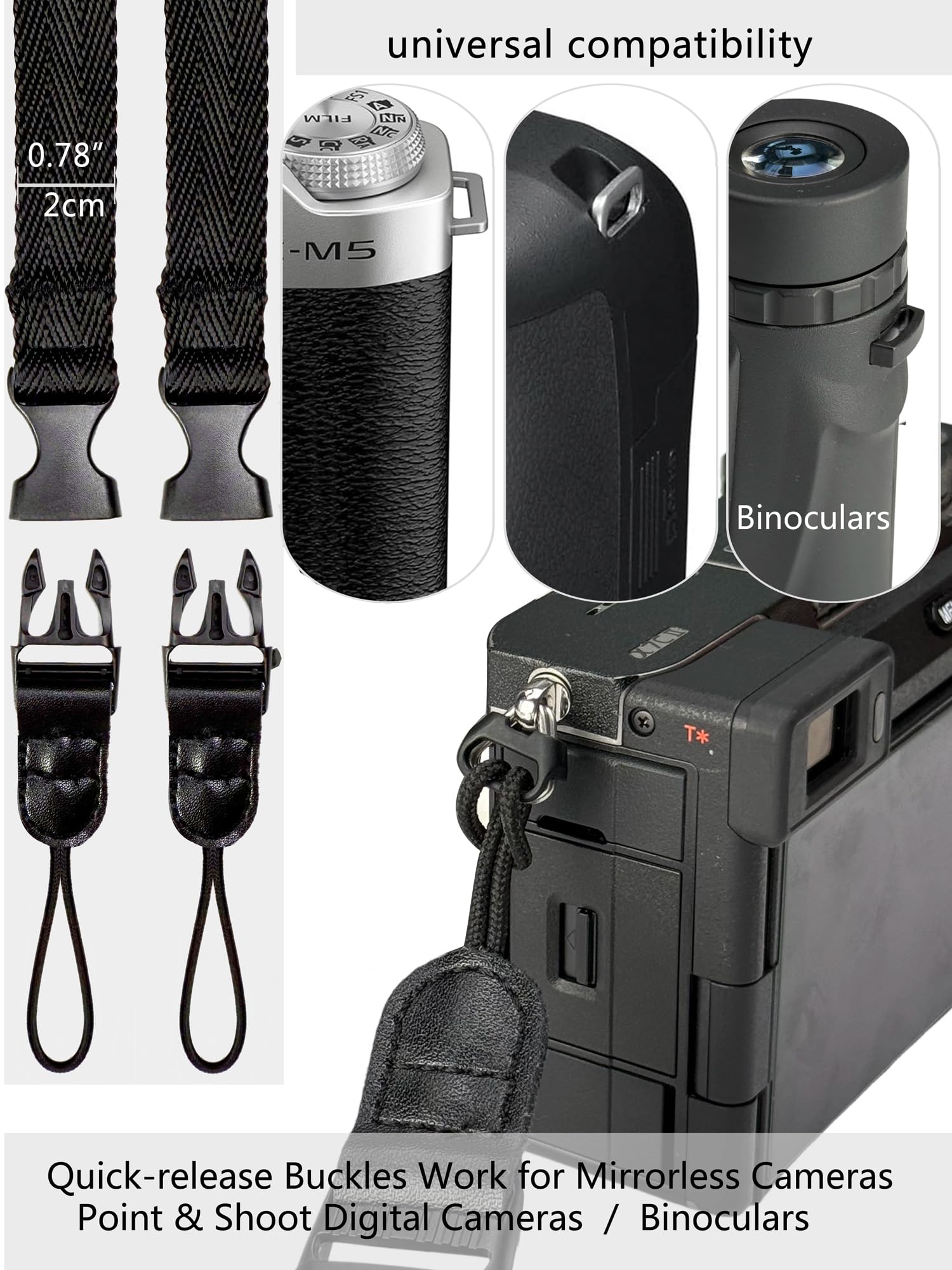 Chmete Camera Neck Strap/Thin Washable Soft Camera Strap Or Binoculars Strap,39 Inch,Black