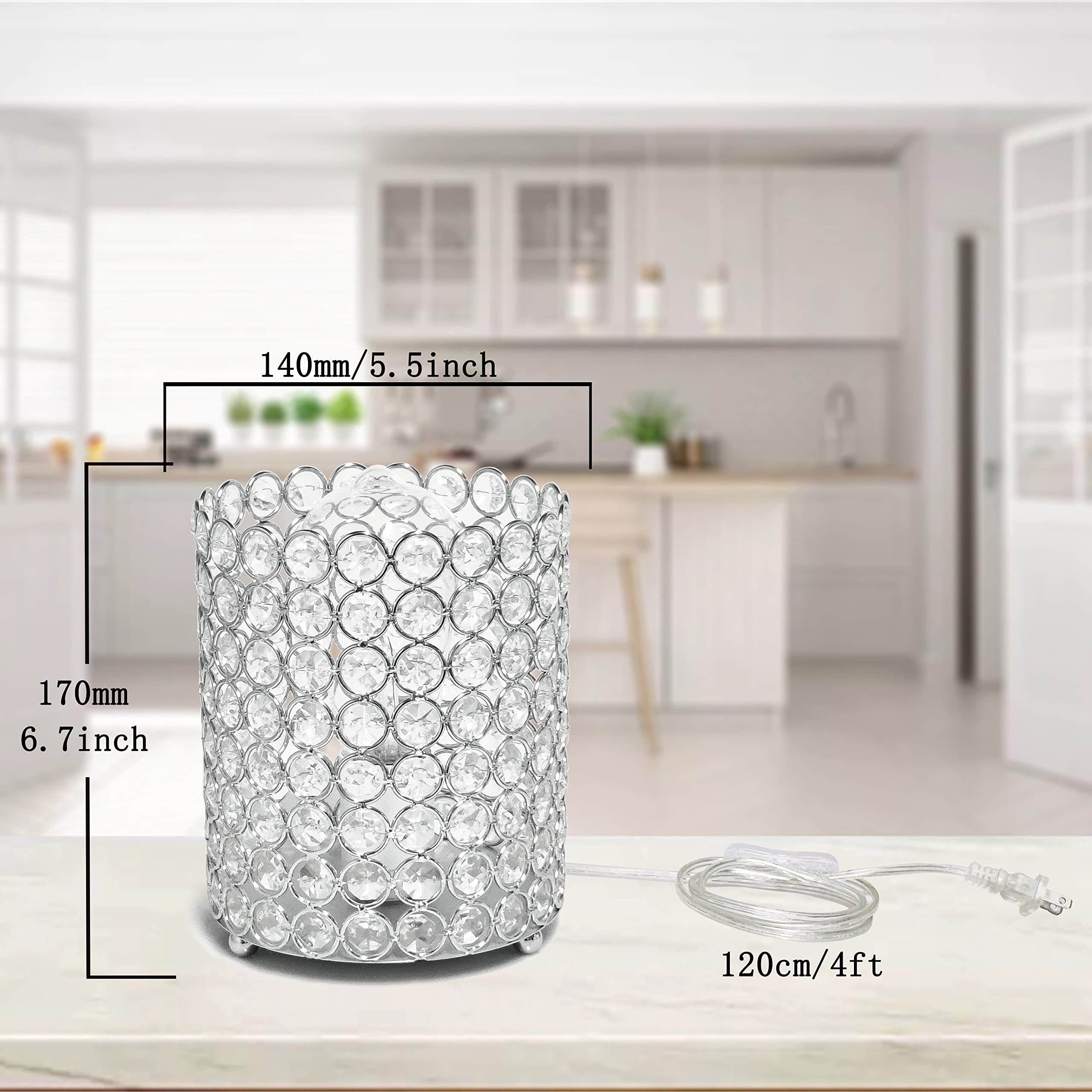 Floodoor Crystal Lamp, Silver Lampshade K9 Crystal Table Lamp, Modern Style Decorative Bedside Table Lamp, Suitable For Bedroom, Bedside, Living Room, Bookcase (With Plug)