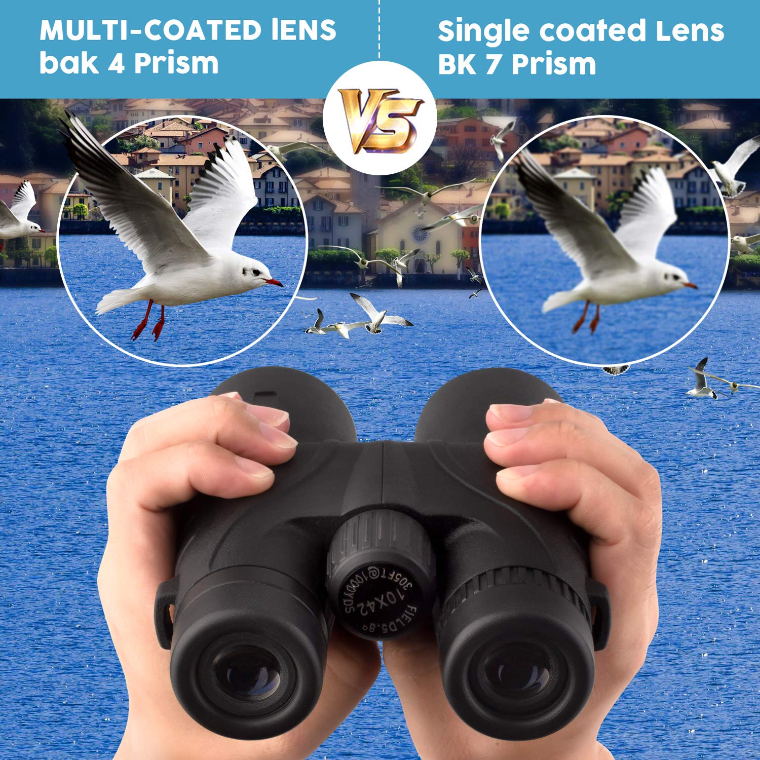 Binoteck 10X42 Binoculars For Adults - Professional Hd Roof Bak4 Prism Lens Binoculars For Bird Watching, Hunting, Travel, Sports, Cruise, Concert, With Carrying Bag