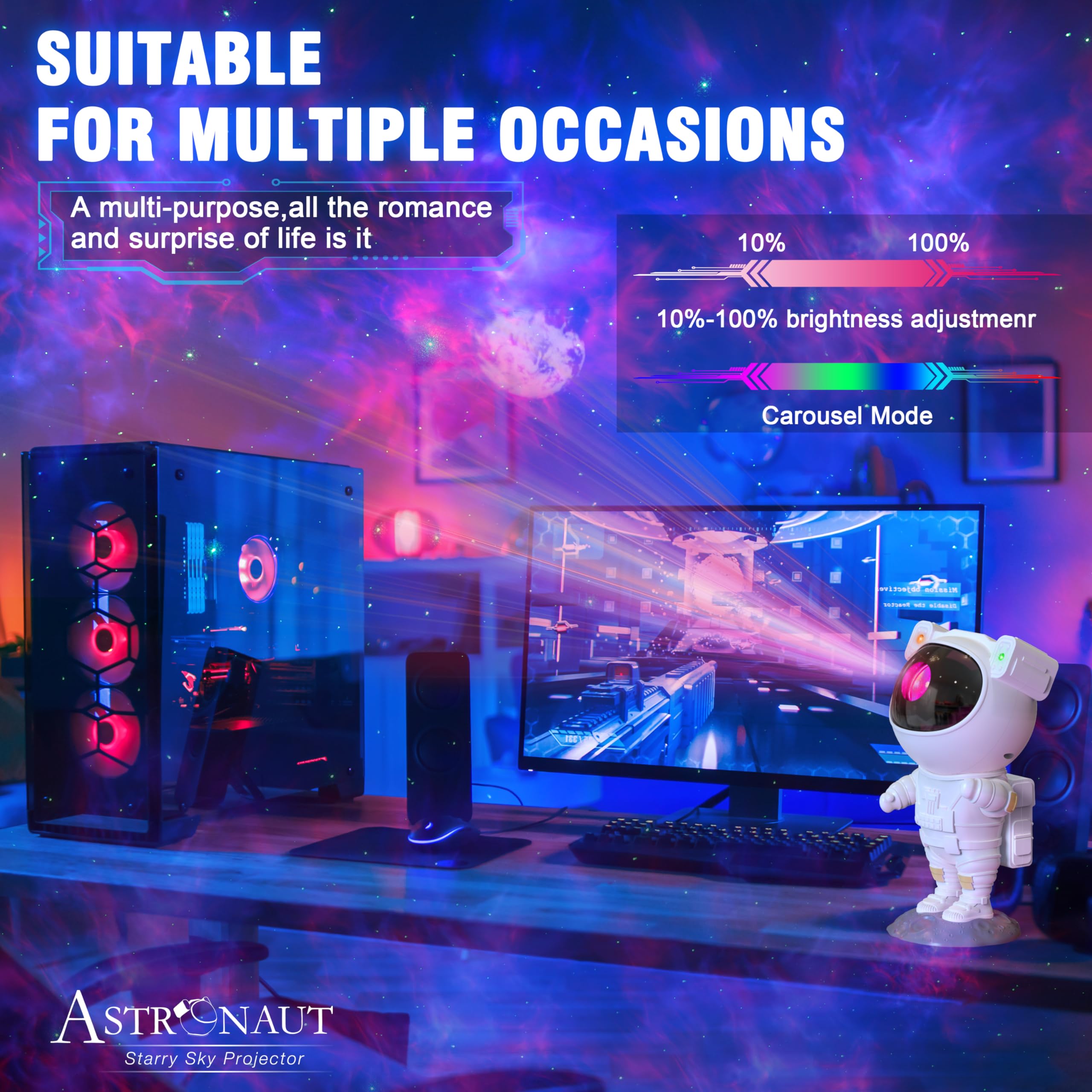 Joyradia Astronaut Star Projector Galaxy Night Light (App Control),Cosmic Spaceman Projector, Led Nebula Ceiling Lamp With Astronaut Theme (No Remote)