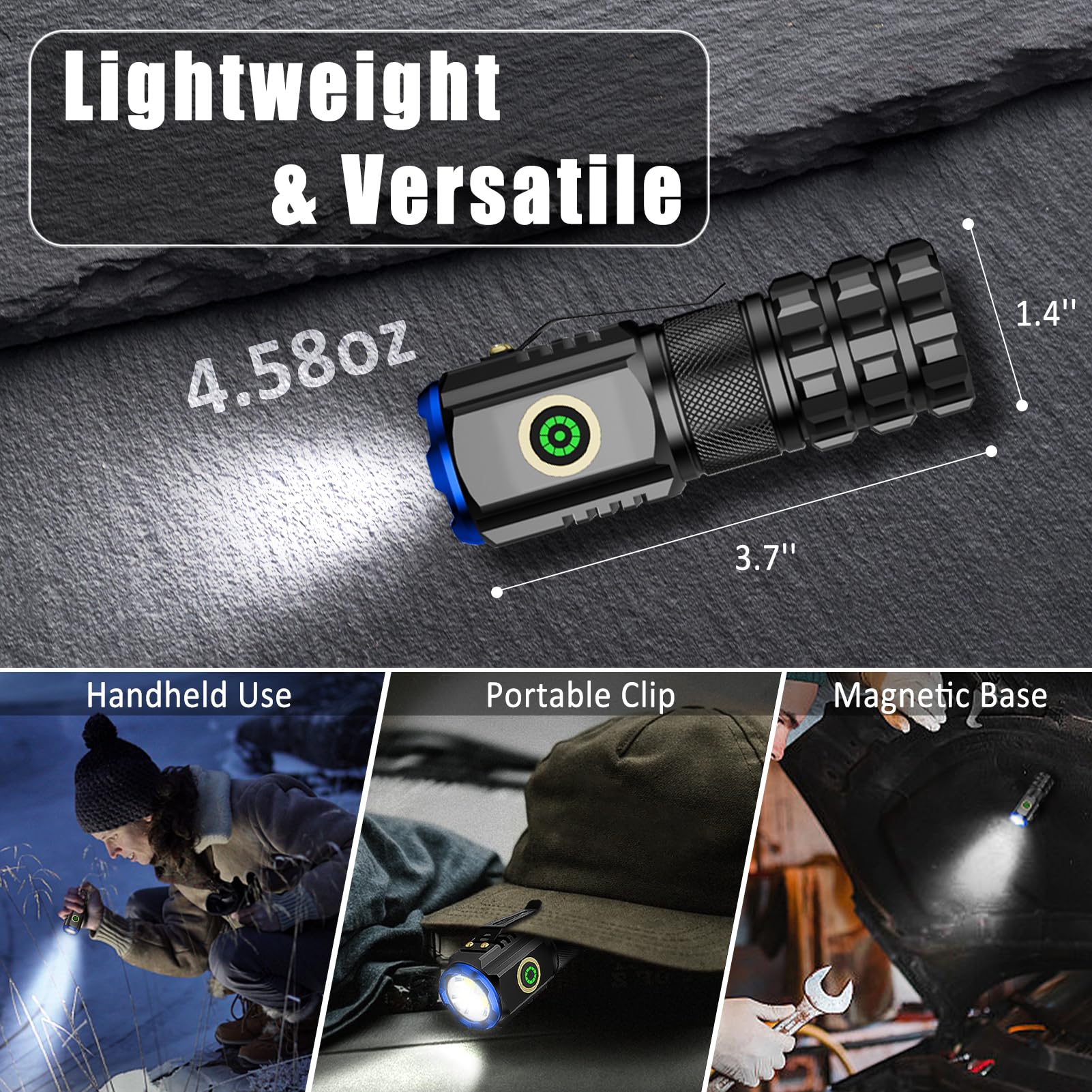 Xtauto 2-Pack Portable Led Mini Flashlight, Rechargeable Edc Small Pocket Flashlight 6 Lighting Modes W/Magnet Clip Waterproof For Camping Hiking Night Walking Running Outdoor Emergency