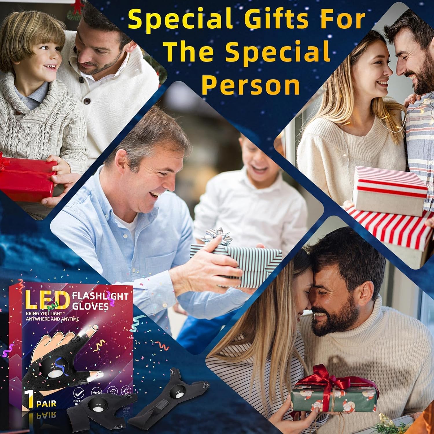 Bogrand Fathers Day Dad  From Daughter Son Wife, Led Flashlight Gloves,  For Dad Men Finger Lights Cool Gadgets Tools For Repairing Fishing Camping, Christmas Birthday  For Him Boyfriend, Black