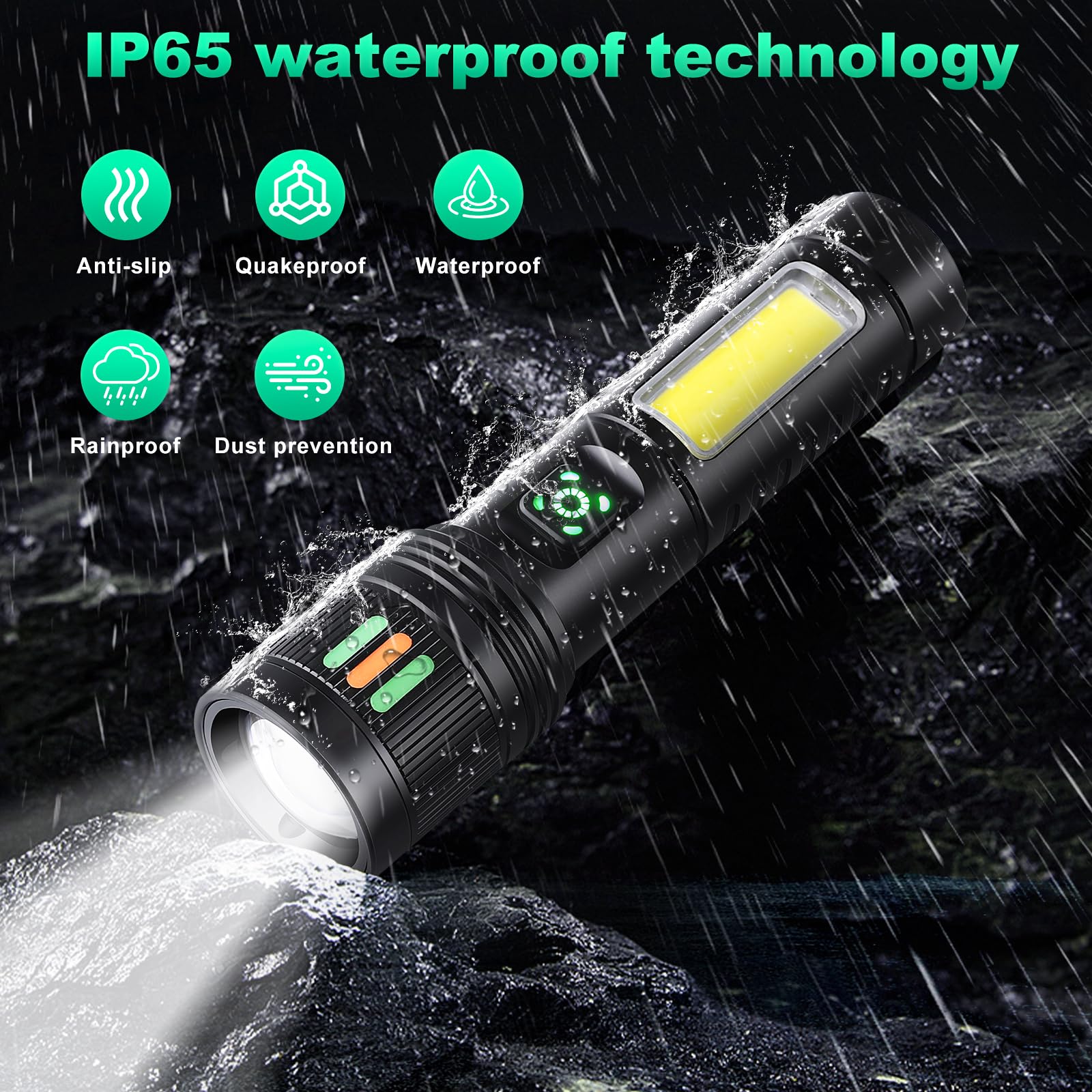 Ciwuzxs Led Flashlights High Lumens, Super Bright Utility Flashlight With Cob Sidelight, 2000Lm, Waterproof, Zoomable Best Small Flashlight For Camping Gear、Hiking、Walking