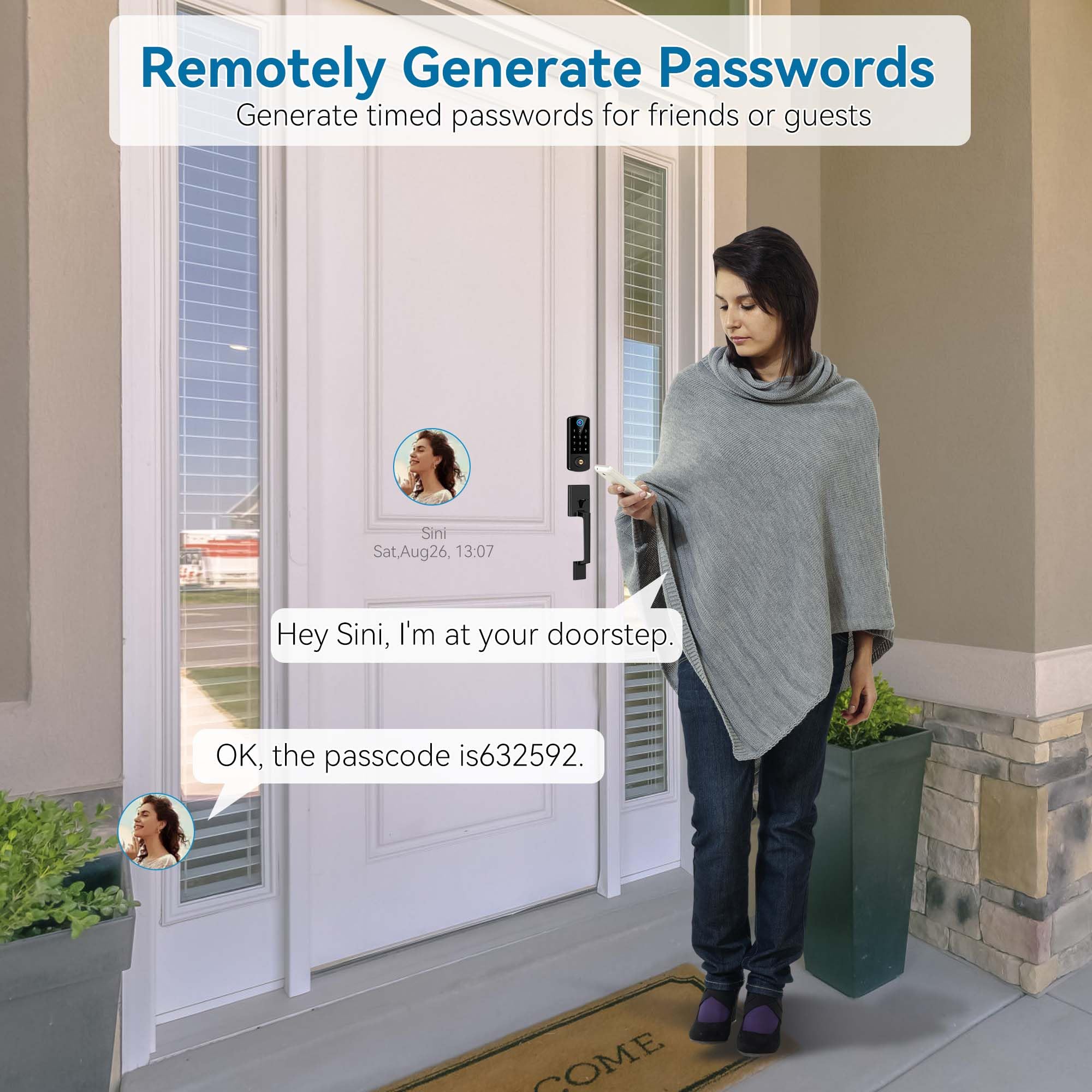 Bebasia Keyless Entry Door Deadbolt With Handle Set, Fingerprint App Smart Door Lock, Digital Keypad Bluetooth Deadbolt Lockset With Auto Lock Code Fob Black