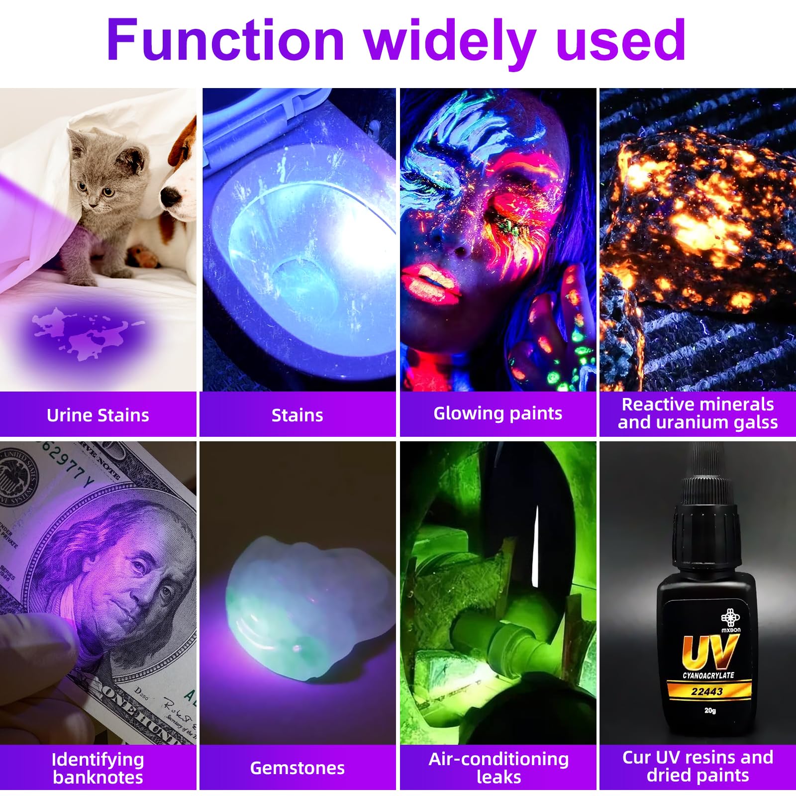 Grace Marci 365Nm Black Light Flashlight, 50W Powerful Small Uv Flashlight Rechargeable, Bed Bug Uv Light, Pet Urine Detector For Dog/Cat Urine, Dry Stains, Bed Bug, Scorpion, Dry Pet Stains
