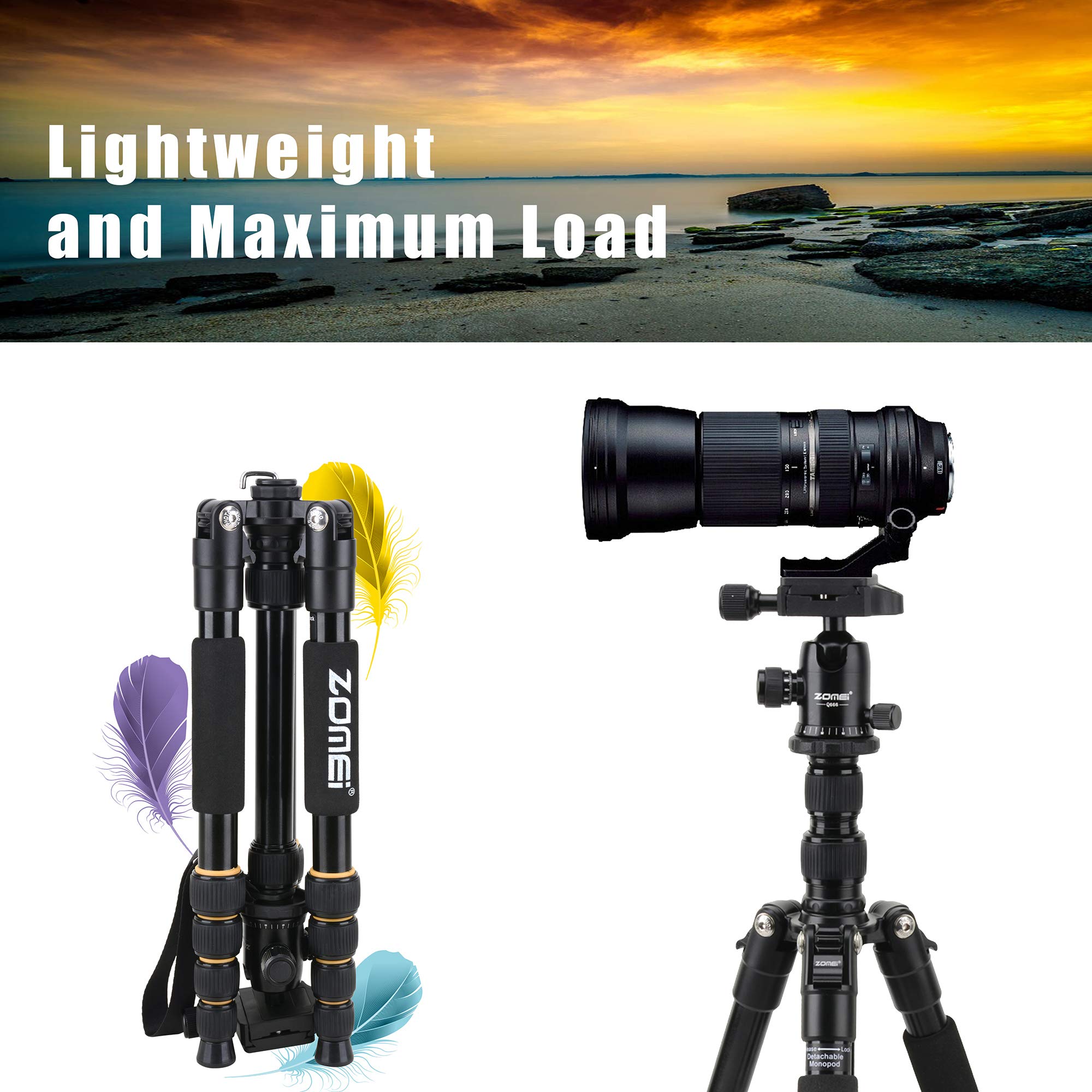 Yessbon Zomei Aluminum Portable Tripod With Ball Head Heavy Duty Lightweight Professional Compact Travel For Nikon Canon Sony All Dslr And Digital Camera