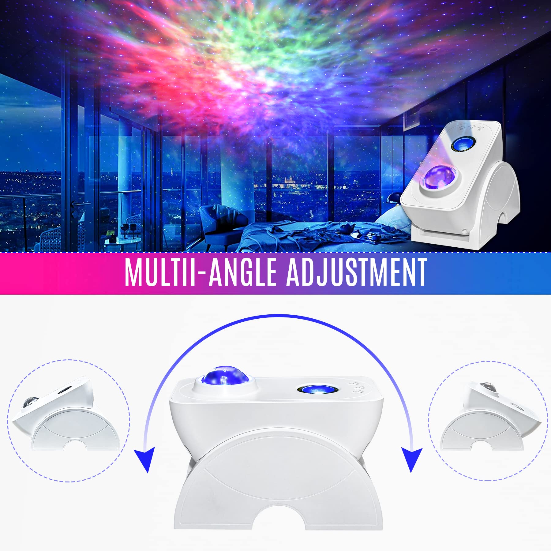 Nunet Smart Galaxy Projector App & Voice Controlled Works W. Alexa Silent Rotation Nebula Sky Star Projector Music Sync Auto Timer Night Light For Kids/Room Décor (Wall Mountable, Blue Stars)