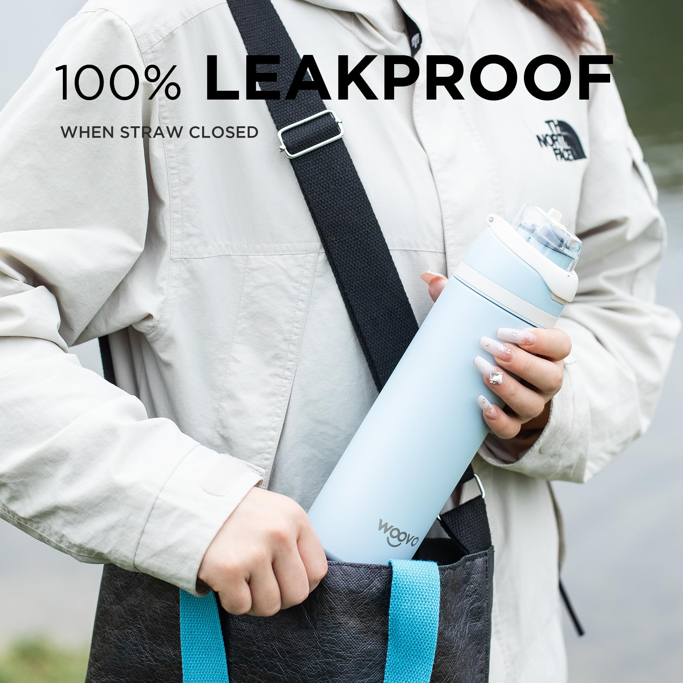 Slim Insulated Water Bottle 24 Oz, Leak Proof Water Bottle With Straw Lid And Carrying Loop
