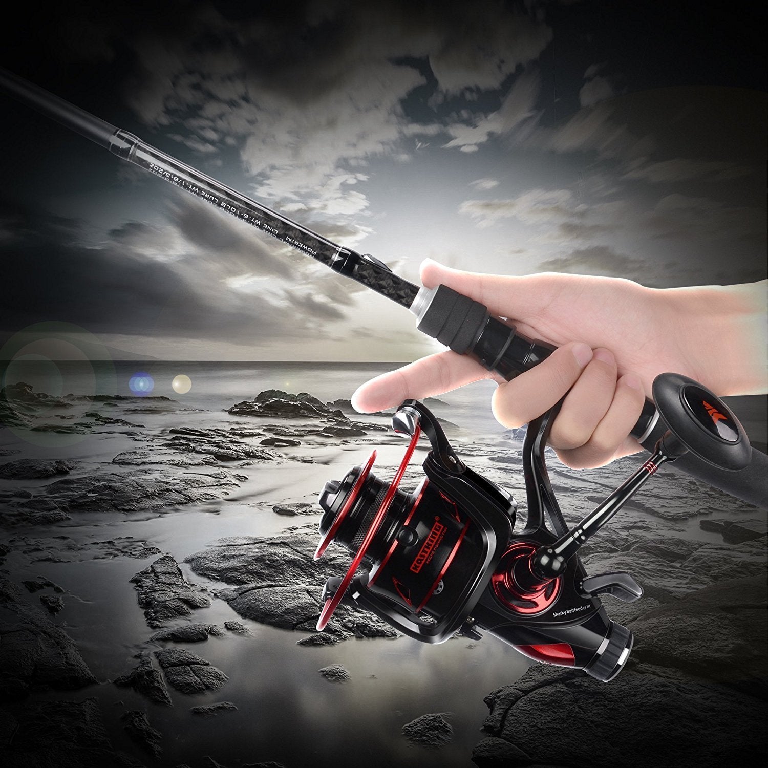 Kastking Sharky Baitfeeder Iii Spinning Fishing Reel,Size 6000, Kong Fishing Rod, Spinning Rod 2 Pc 10' Mh