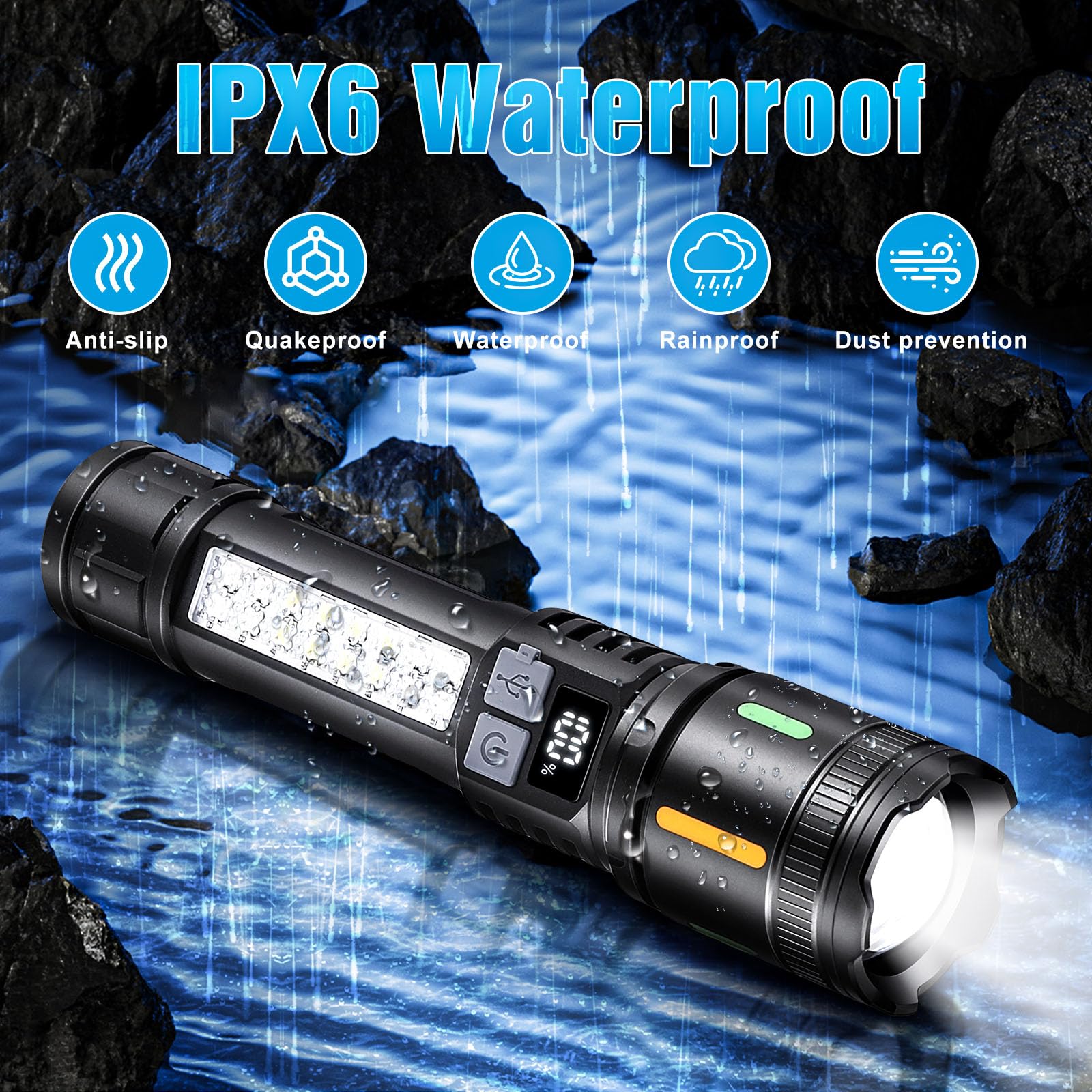 Ciwuzxs Rechargeable Led Flashlights High Lumens - 3000Lm Super Bright Tactical Flashlight With Cob Sidelight, 5 Light Modes, Ipx6 Waterproof, Powerful Flash Light For Camping Home Emergencies（2 Pack）