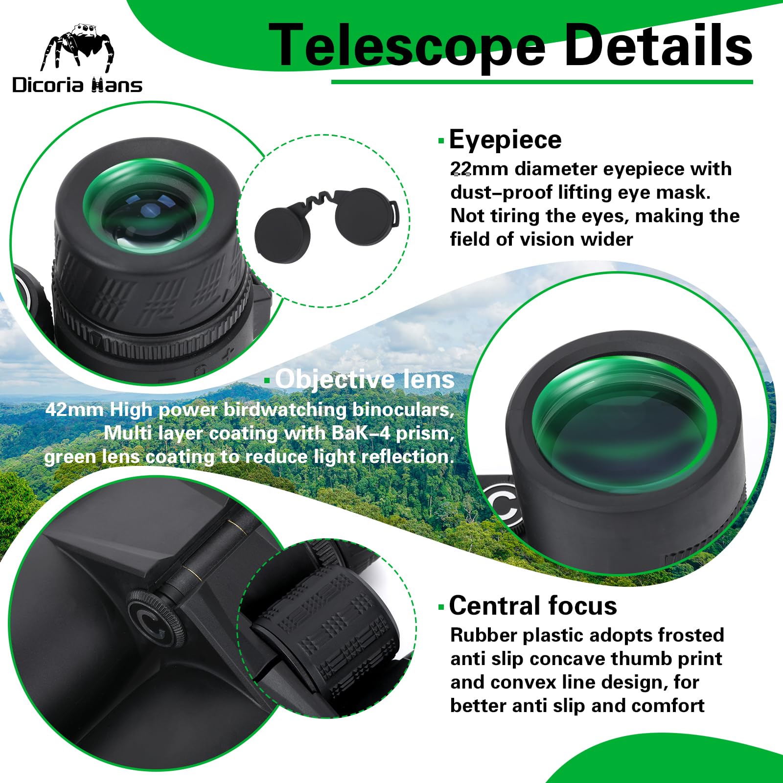 Dicoria Hans 8X42 Hd Binoculars For Adults High Powered - Large View Binoculars With Clear Low Light Vision - For Bird Watching Cruise Travel