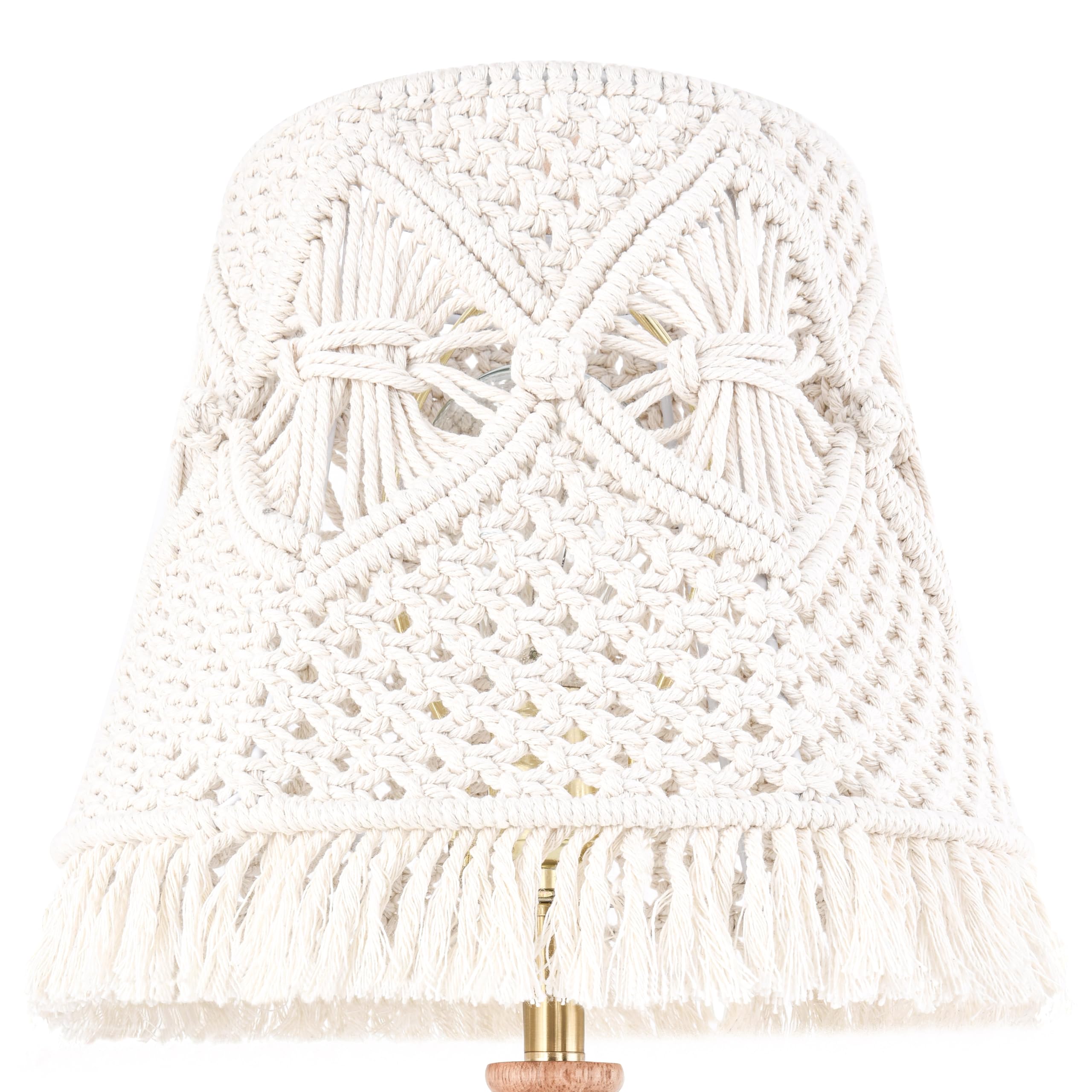 Boxemiya Boho Wood Table Lamp 23In Cute Desk Lamp With White-Ivory Hollow Woven Lampshade - Modern Bedside Or Side Table Lamp For Bedroom,Living Room,And Interior Decoration