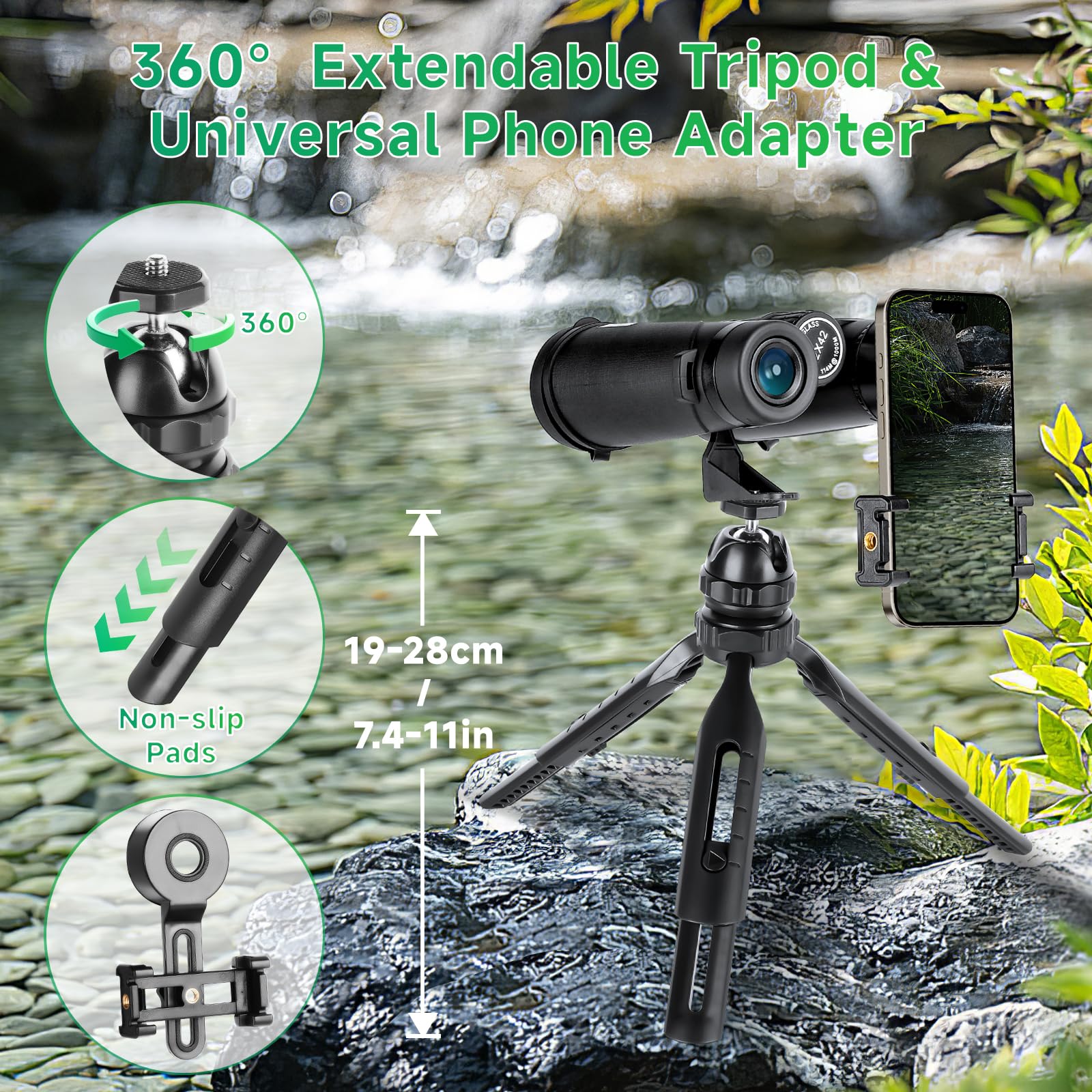 Ecokra 12X42 Hd Binoculars - Adults' High Power Binoculars With Tripod Phone Adapter, Waterproof Compact, Ideal For Bird Watching, Hunting, Stargazing - Clear Low Light Night Vision, Bak4, Fmc Prisms