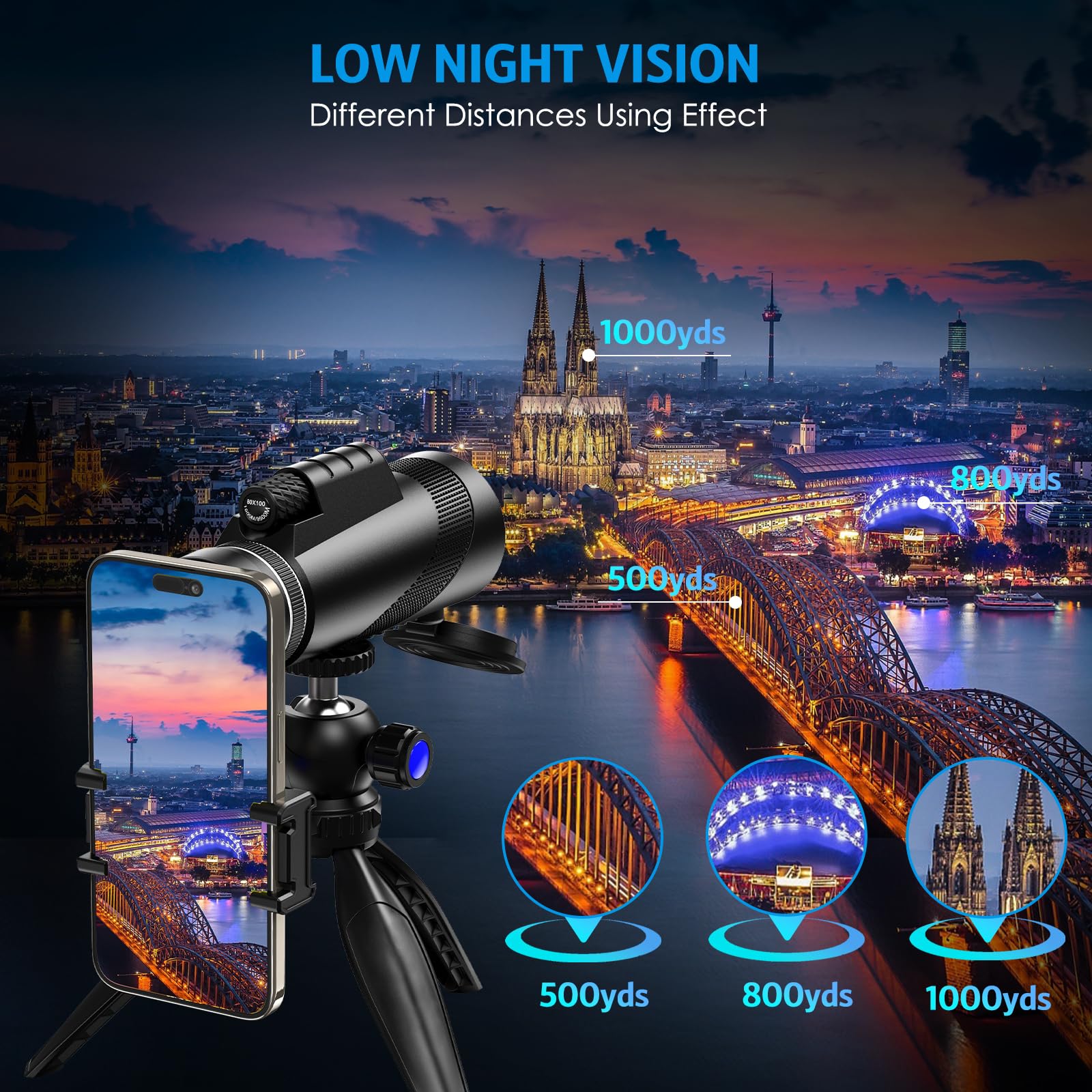 Criacr Monocular Telescope, 80X100 High Power Monocular Telescope For Stargazing, Monocular With Tripod And Smartphone Adapter, High Definition Monocular For Hiking Hunting