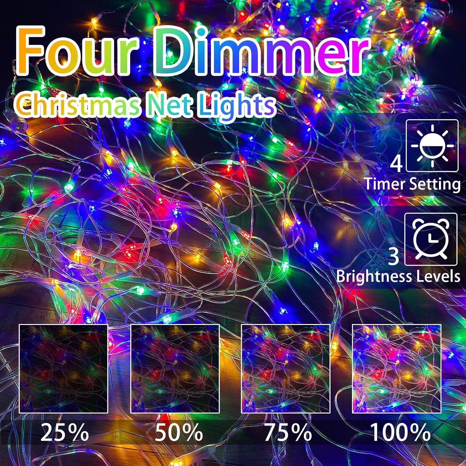 Miqia Color Change Christmas Net Lights, 9.8Ft X 6.6Ft 200 Led Bush Mesh Lights With 11 Modes & Remote, Waterproof Christmas Lights For Home, Holiday, Garden, Xmas Decor, Cool White & Multicolor