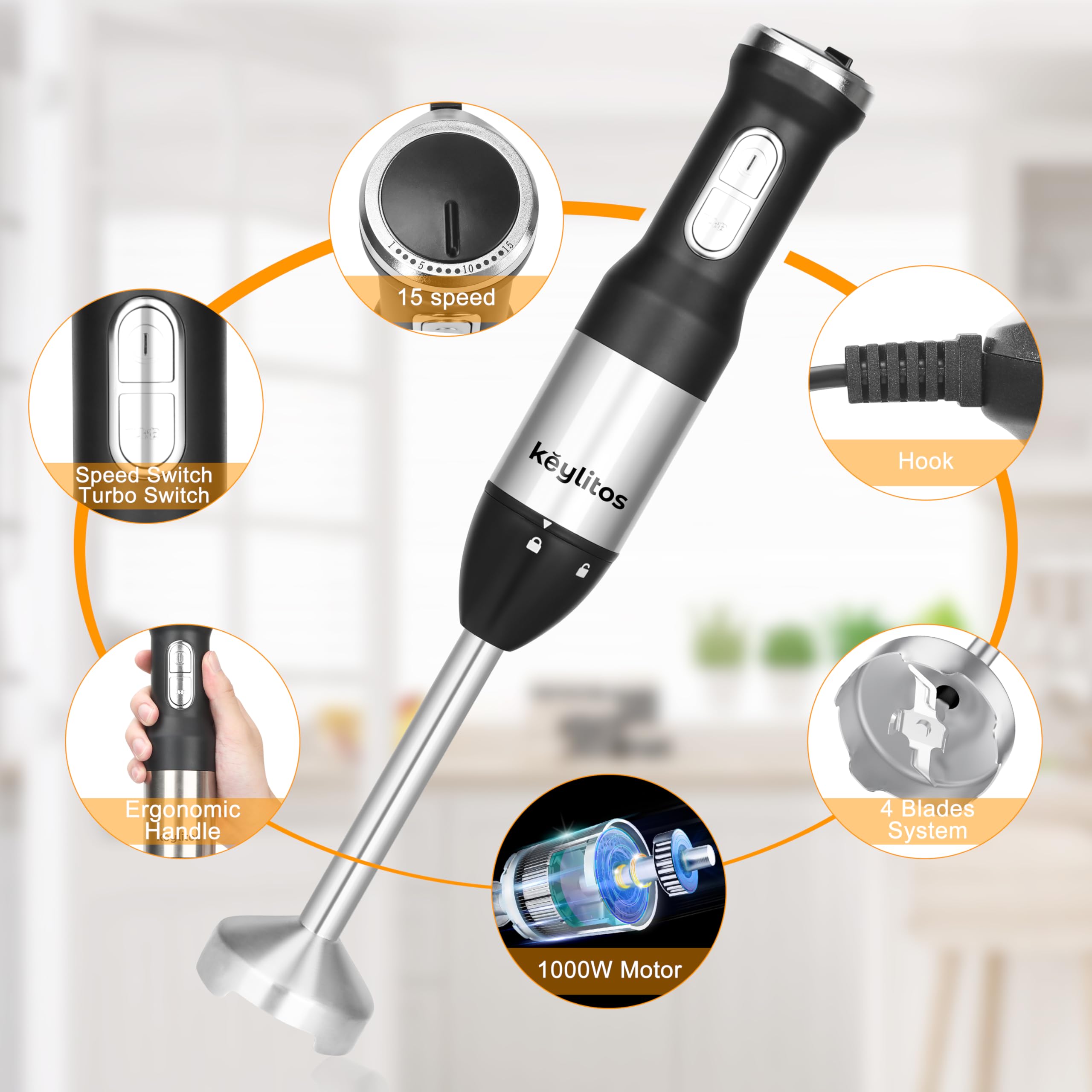 Keylitos 5 In 1 Immersion Hand Blender Mixer, [] Handheld Stick Blender With 600Ml Chopper, 800Ml Beaker, Whisk And Milk Frother For Smoothie, Baby Food, Sauces Red,Puree, Soup (Black)