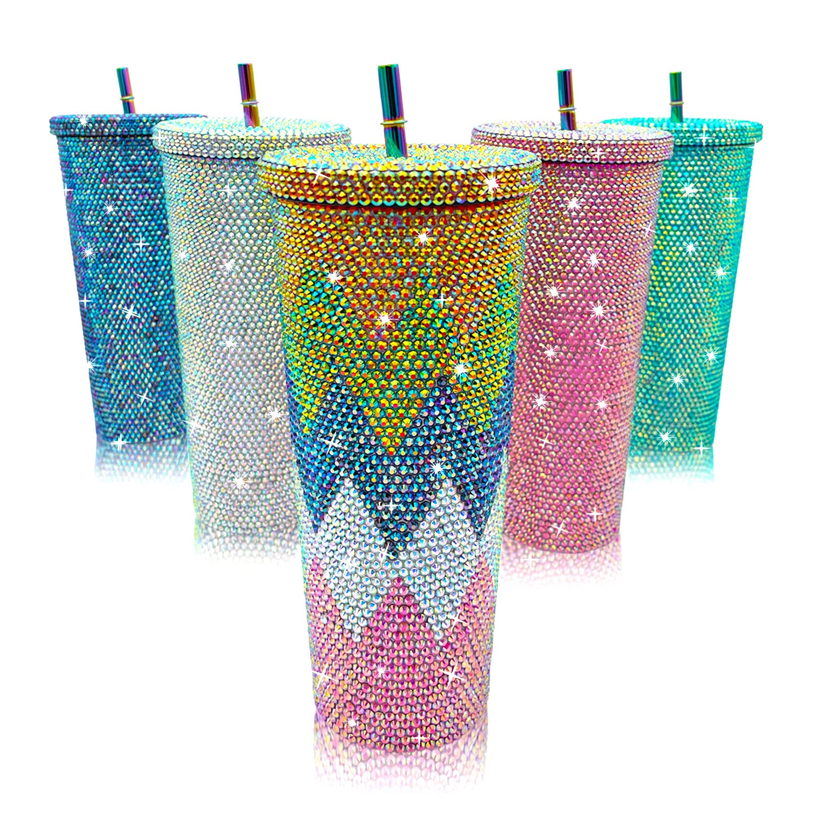 26Oz Bling Cup Diamond Studded Tumbler Glitter Water Bottle With Lid And Straws Stainless Steel