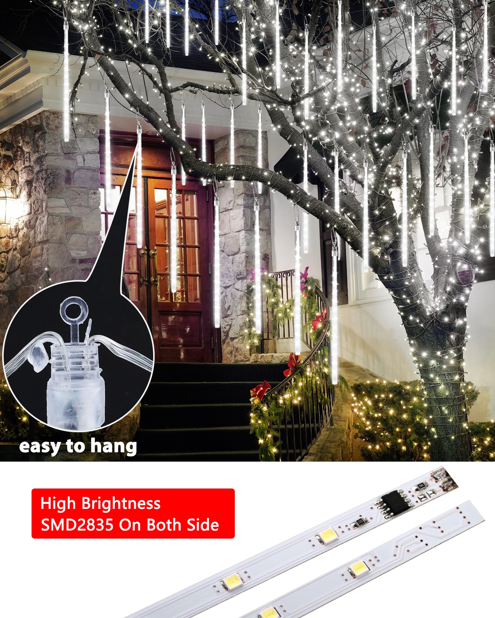 Ibaycon 20 Tubes 480 Led Meteor Shower Rain Lights, 11.8 Inches Cascading Icicle Lights Waterproof Outdoor, Connectable Falling Raindrop Lights With Timer For Holiday Party Christmas Decorations