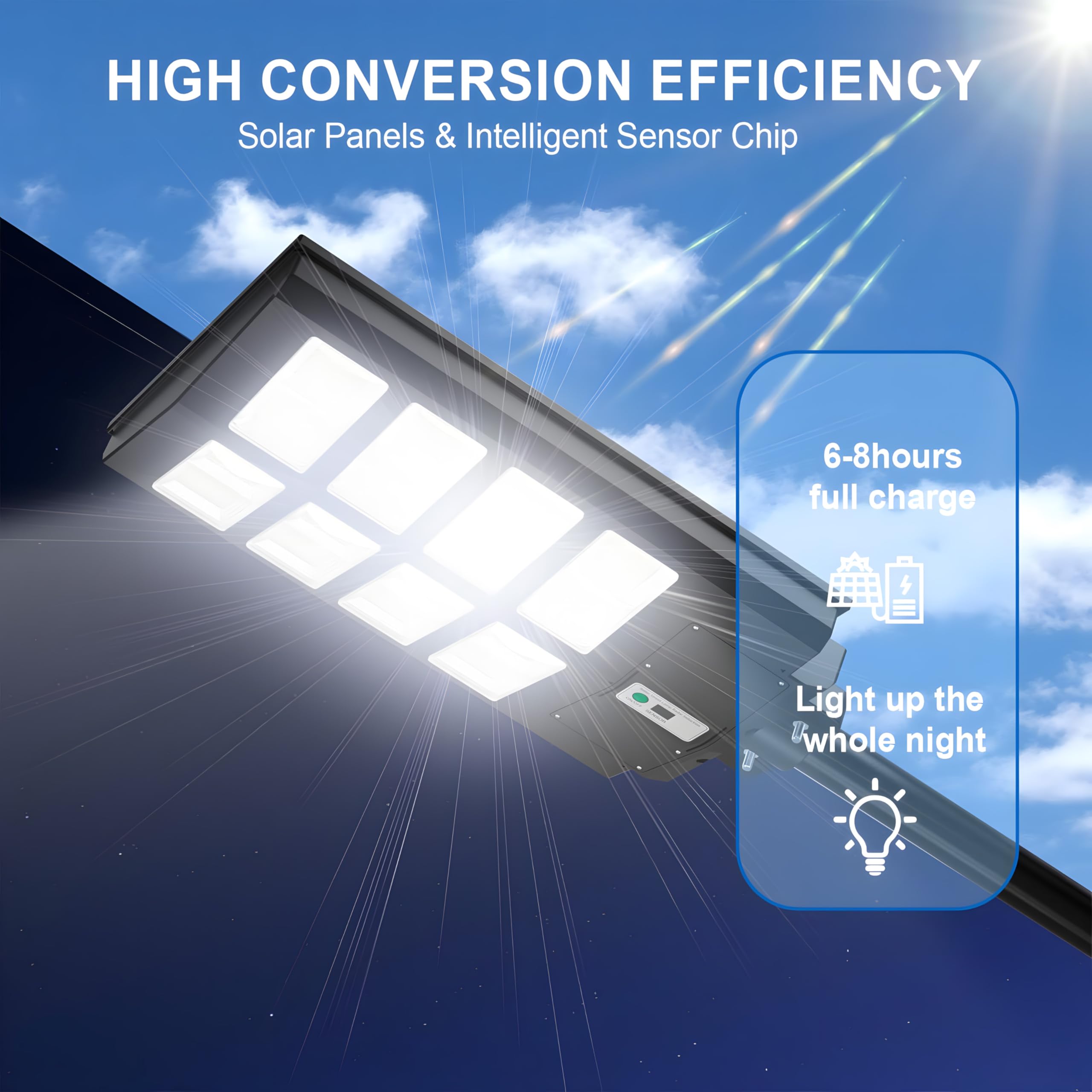 Dubom 1000-3000W Solar Street Light Outdoor, 6500K Commercial Parking Lot Lamp Dusk To Dawn, Waterproof Remote Control Solar Security Flood Light, Motion Sensor, Court Road,Path,Piazz,Driveway (1A-2000W)