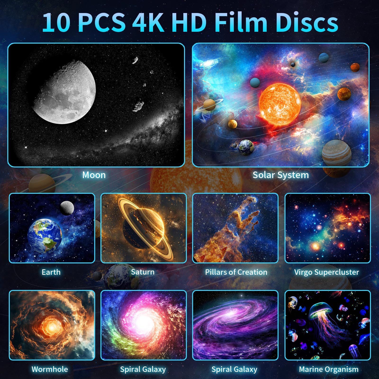 Hommkiety Galaxy Projector， 4K Hd Star Projector Lens, 10 Realistic Nebula Scenarios Room Lights，Timer Off Controls&8-Color Night Light，Super Wide Ceiling Coverage For Bedrooms Home Theaters Kids Rooms