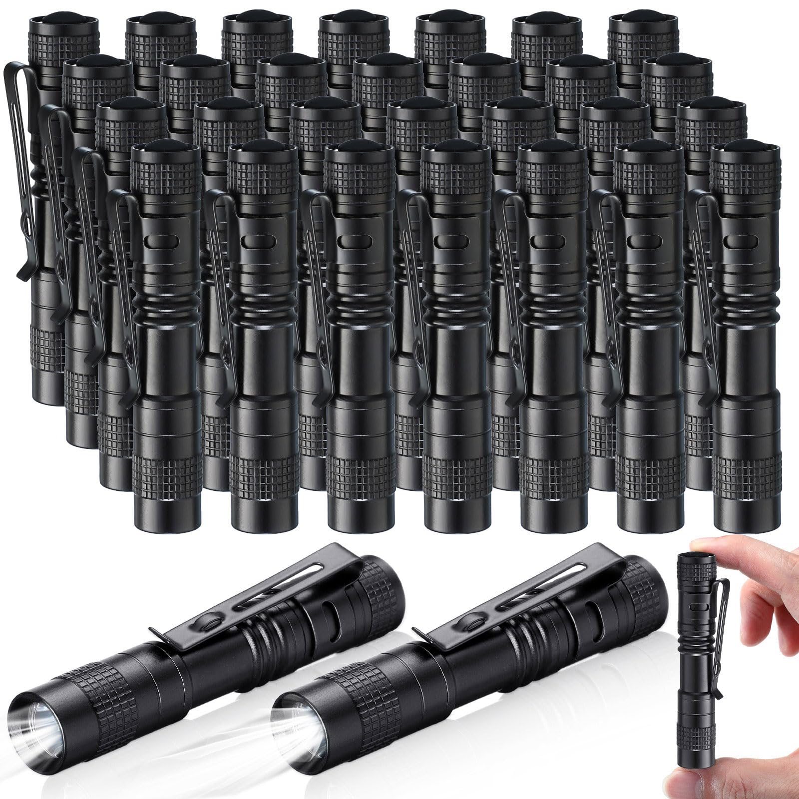 Zhehao 30 Pcs Mini Led Flashlight Bright Aluminum Penlight Flashlights With Clip Small Water Resistant Pocket Flash Light For Night Reading Emergency Hurricane(White Light, 3.5 Inch)