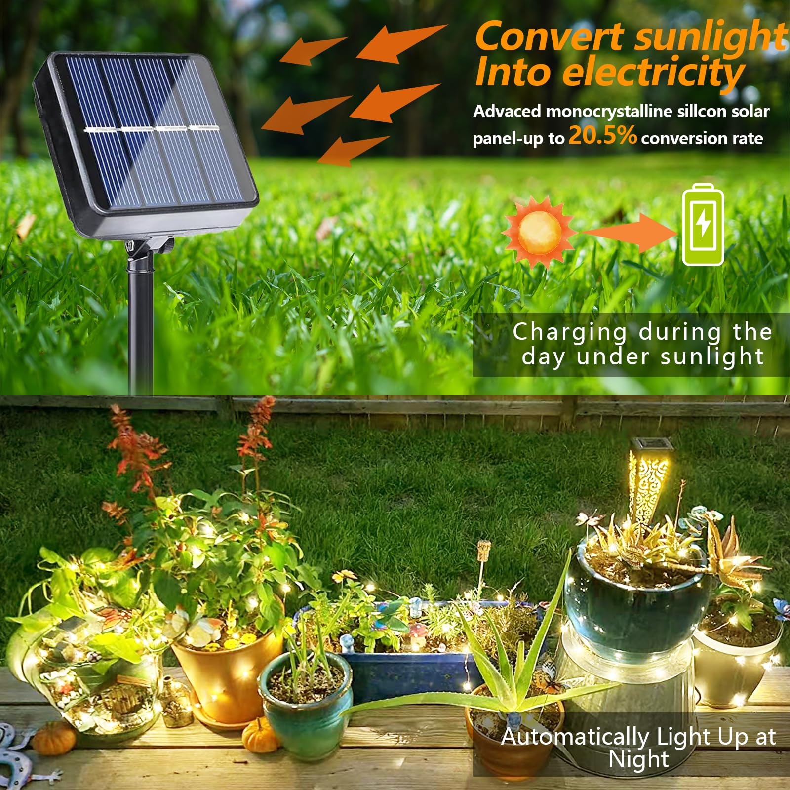 Yeguo Solar Fairy Lights Outdoor Waterproof, 4 Packs Each 33Ft 100 Led String Lights Warm White, 8 Modes Silver Wire Twinkle Lights