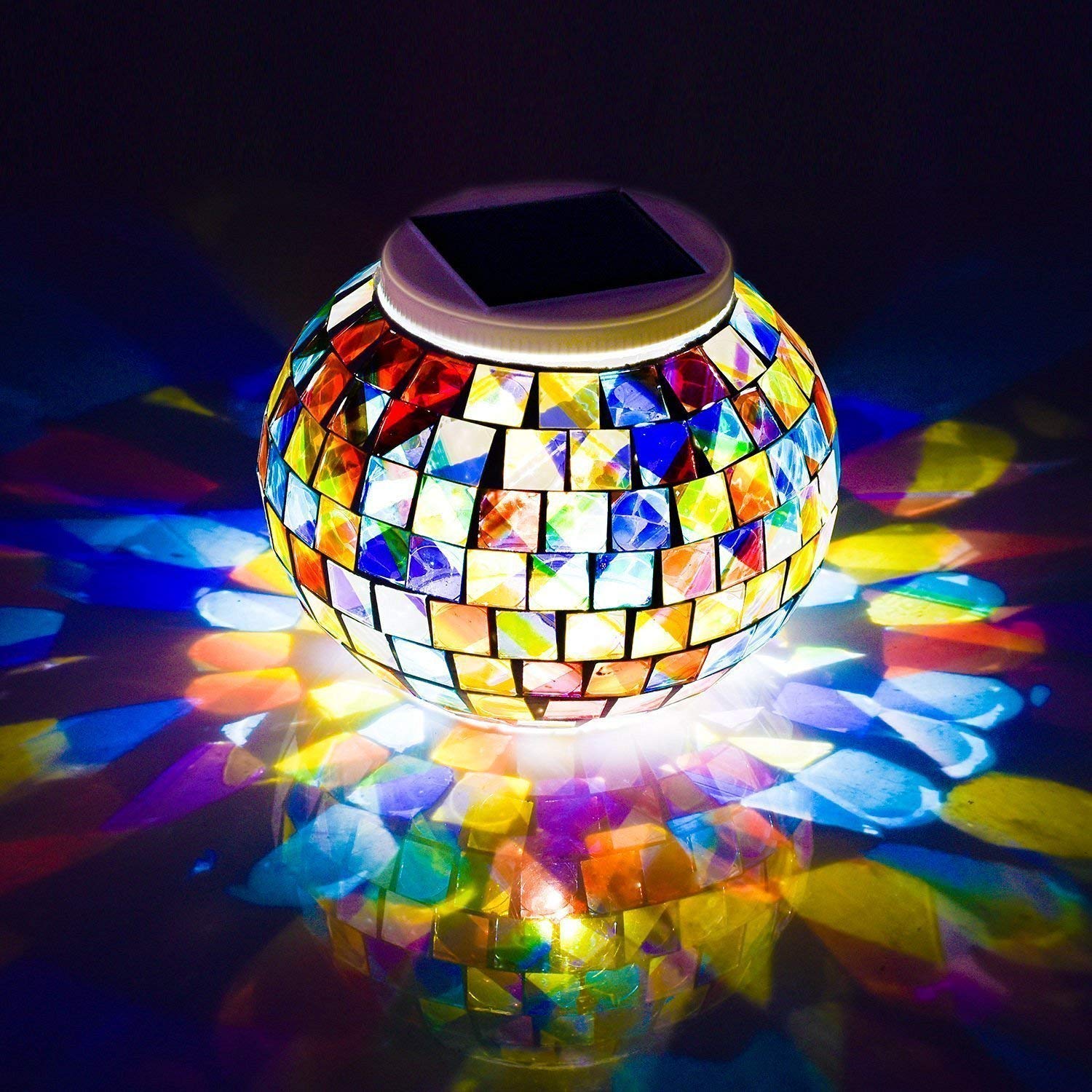 Wsgift Color Changing Solar Powered Glass Mosaic Ball Led Garden Lights, Rechargeable Outdoor Waterproof Solar Night Lights Table Lamps For Decorations, Ideal 