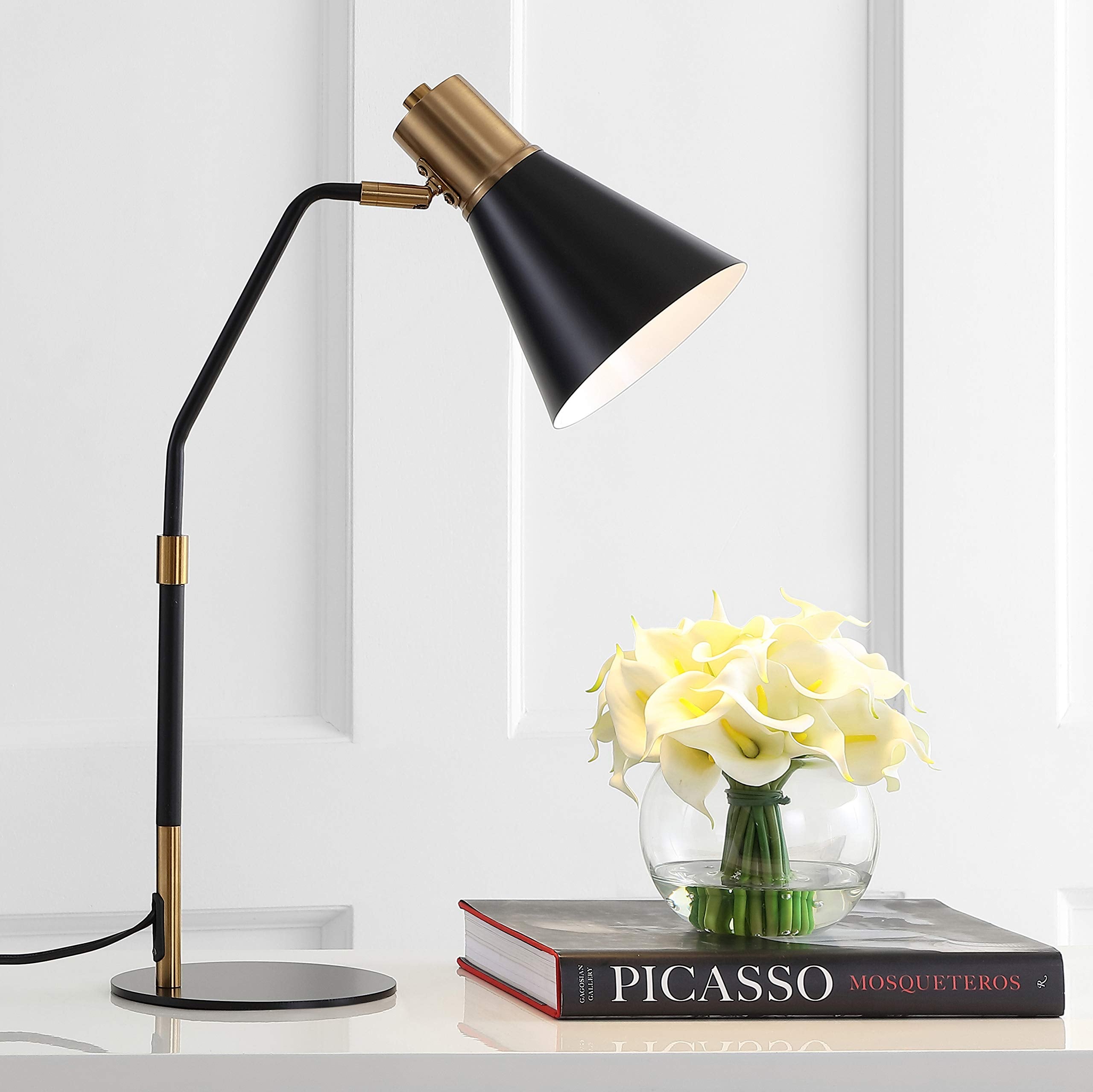 Jonathan Y Jyl6129A Apollo 22.5" Metal Led Task Lamp Contemporary For Bedroom, Living Room, Office, College Dorm, Coffee Table, Bookcase, Black/Brassgold