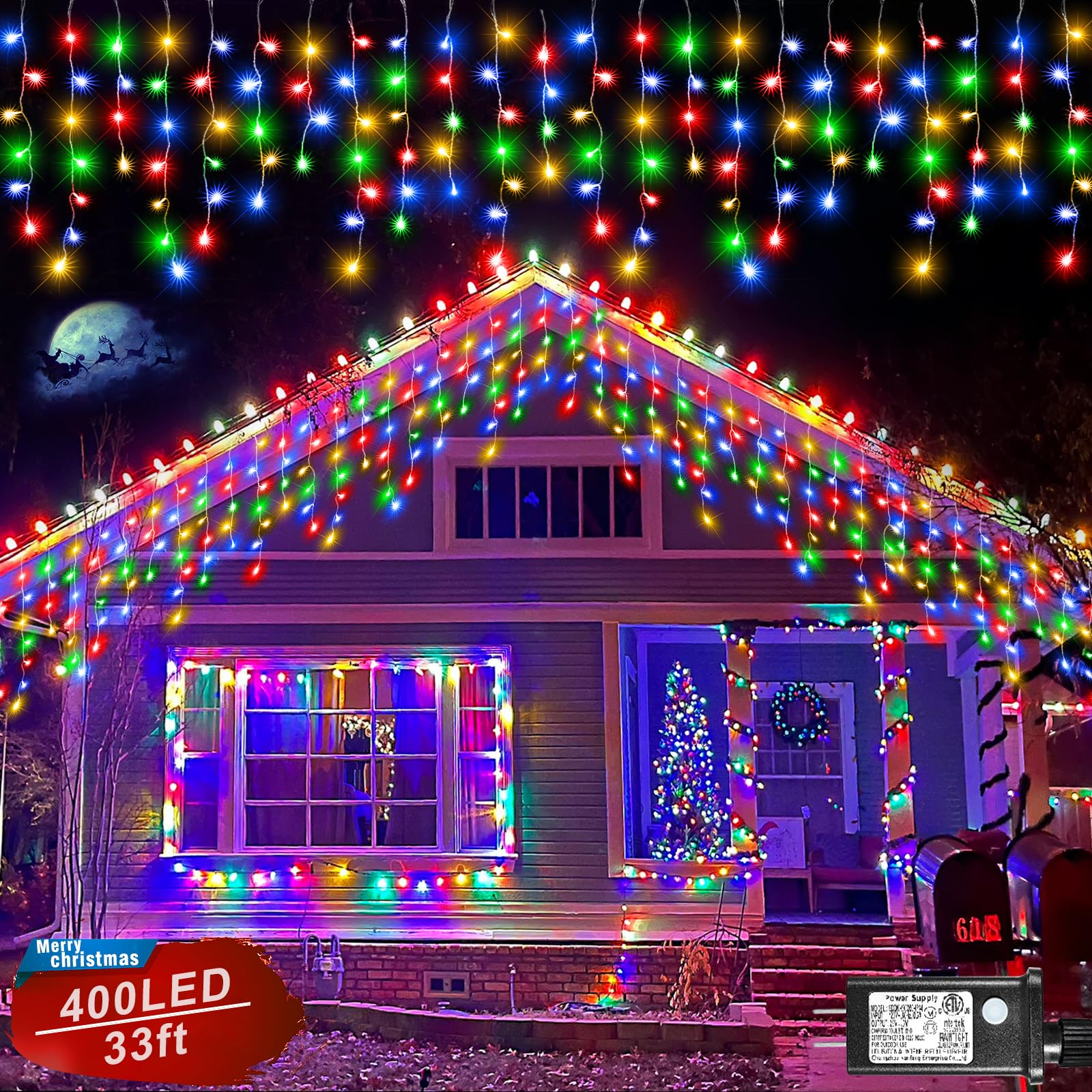 Xmasbokeh Icicle Lights For Outside, 33Ft 400 Led Christmas Lights Outdoor Indoor With 8 Modes 75 Drops, Waterproof Connectable Twinkle String Light For Eaves Patio Garden Wedding Party Decor, Multicolor