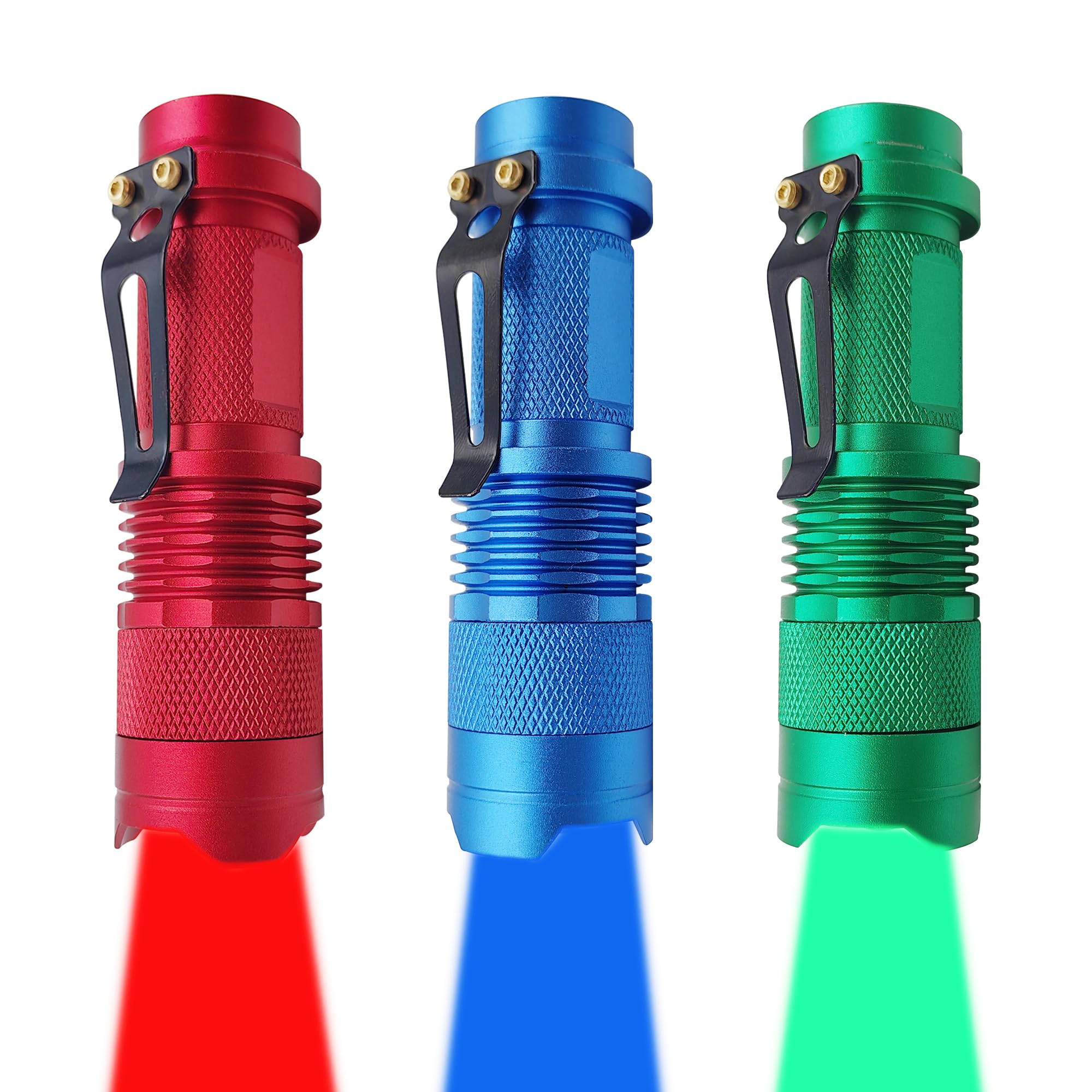 Xinfeibei 3 Pack Led Flashlight, Single Mode Red Green Blue Flashlight - Portable Mini Light Zoomable Flashlight For Fishing Outdoor Camping Hunting Emergency Lighting