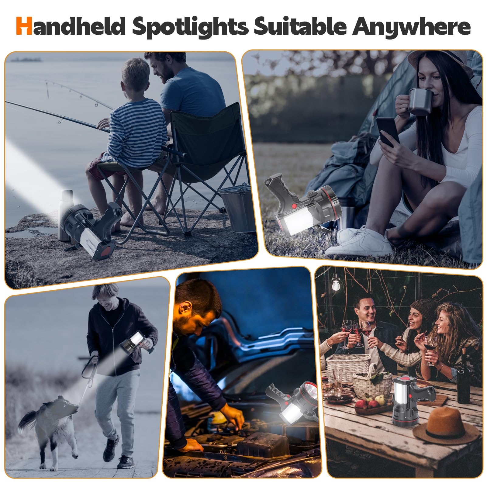 Vanvale Super Bright Handheld Spotlight Rechargeable Led Flashlight Long Lasting Large Searchlight With Usb Output Charger For Outdoor (Yellow Light)