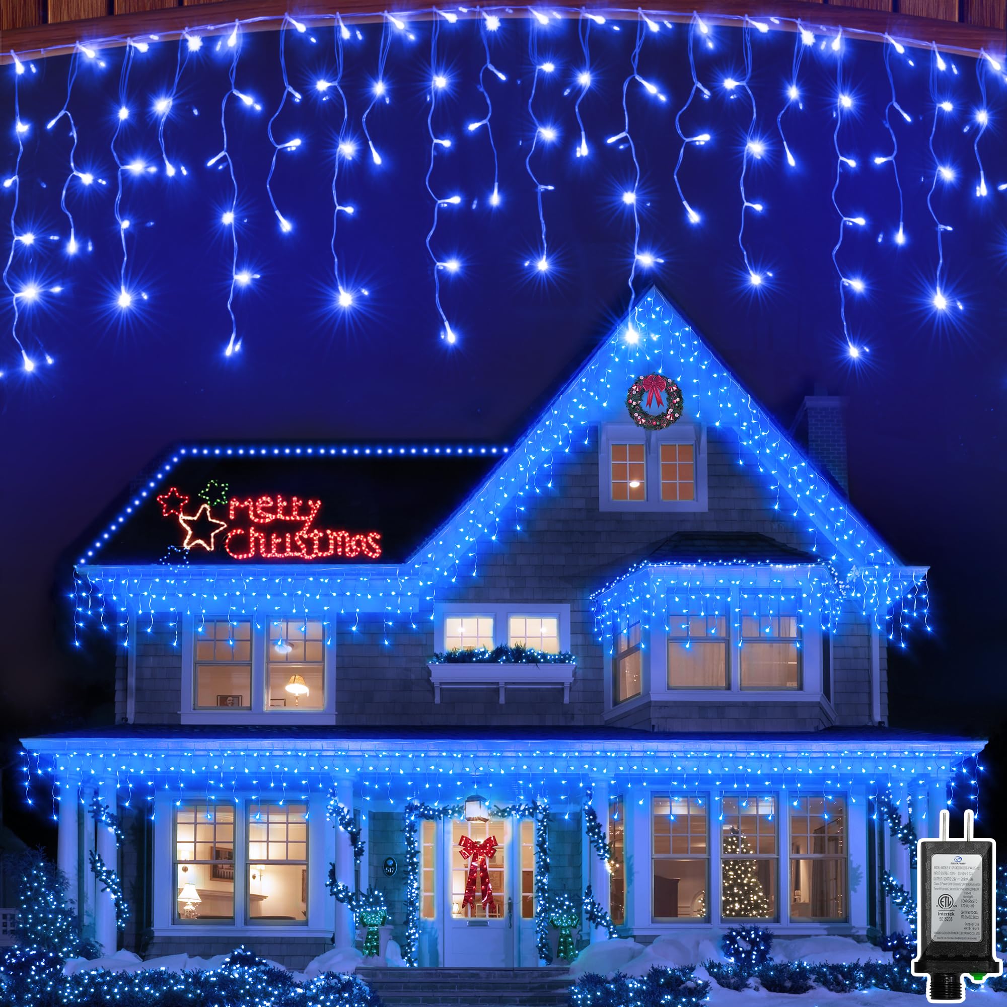 Wuxyiyang 792 Led Christma Lights With 176 Drops, 82Ft Outdoor Hanging Lights With 8 Modes & Timer Memory, Outsite Waterproof Curtain String Lights For Front House Fence Tree Holiday Decorations Decor Blue