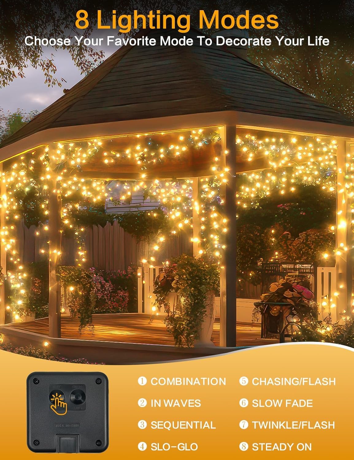 Bhclight Solar String Lights Outdoor, 2 Pack 144Ft 400 Led Solar Christmas Twinkle Lights Outside Waterproof Copper Wire With 8 Modes Solar Fairy Lights For Garden Tree Birthday Christmas Decor(Warm White)