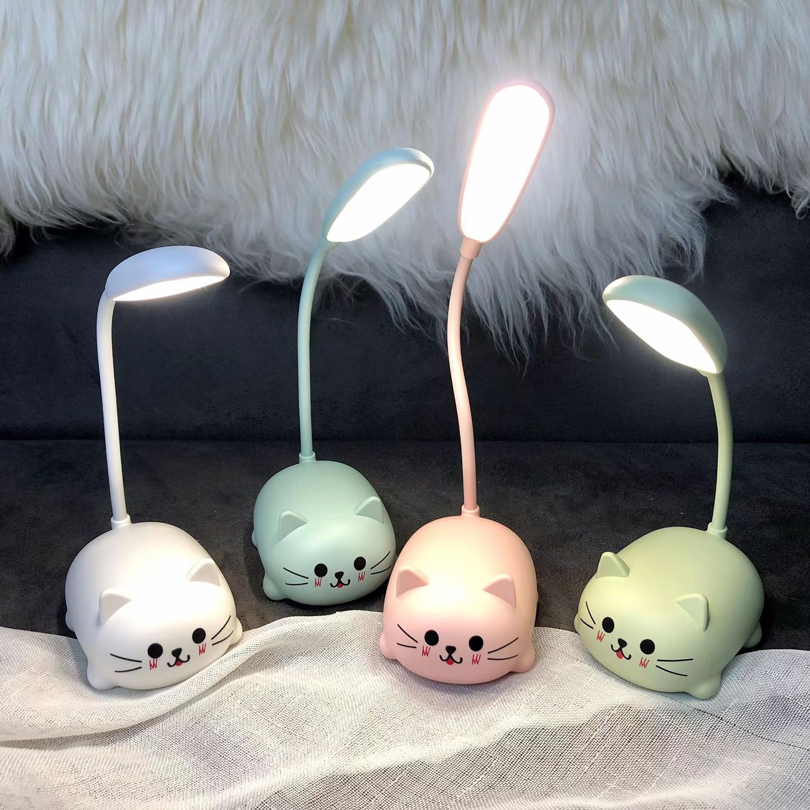 Neioaas Led Desk Lamp For Kids, Cute Cat Lamp Usb Rechargeable Reading Light,Portable Led Table Light, Flexible Gooseneck Eye-Care Cartoons Small Desk Lamp Girls (Pink)