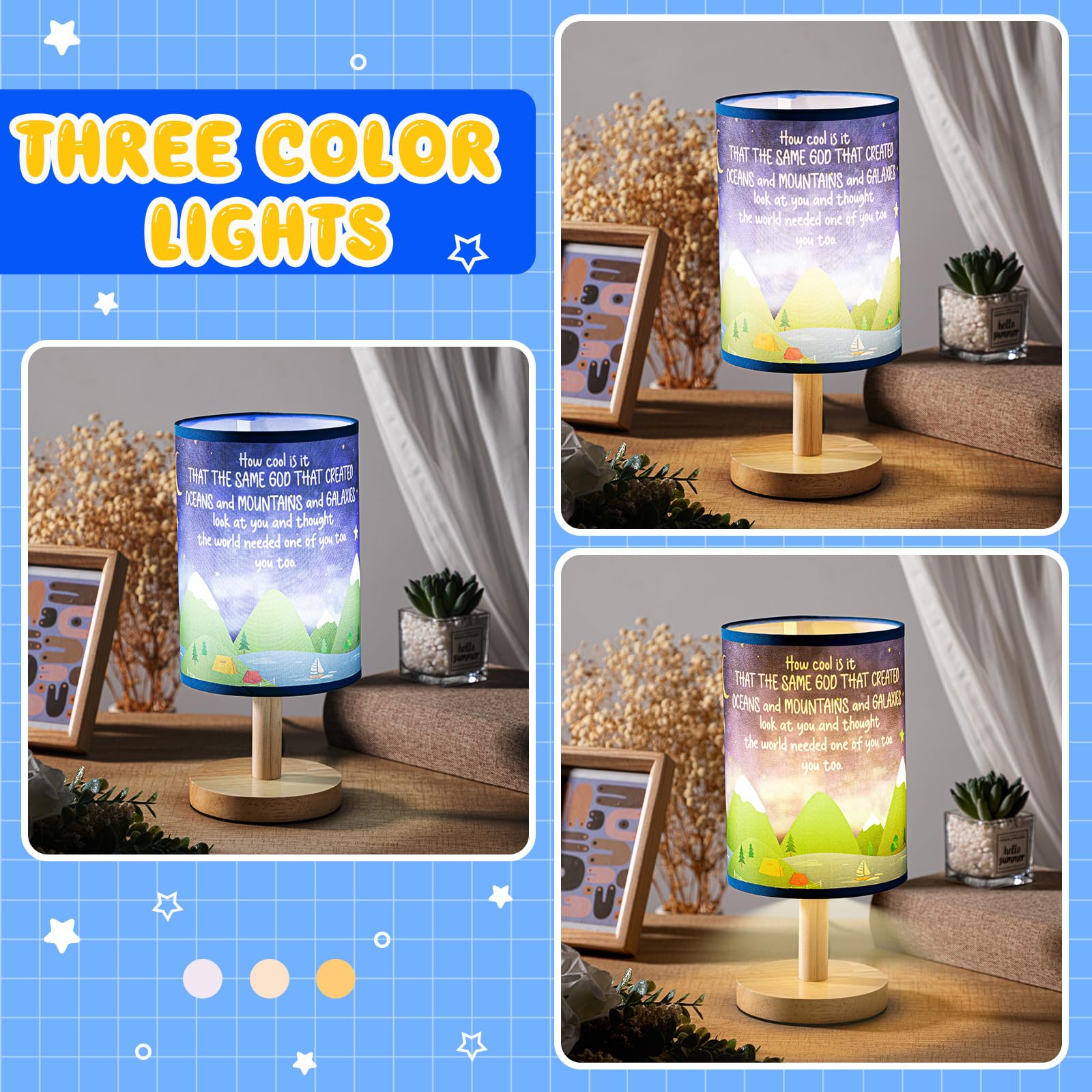 Tujoe Inspirational Quote Table Lamp Mountain Art Fabric Lamp Jesus Religious Baptism Christian For Women Men Girl Boy For Reading Bedroom Living Room Home Office(Landscape)