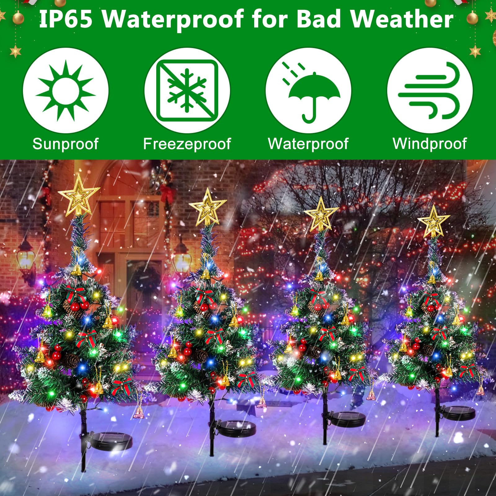 Ourwarm 2Pcs Solar Christmas Tree Lights Outdoor Decorations, 20 Leds Path Lights 8-Mode Flickering, Small Mini Solar Christmas Tree For Outside Yard Pathway Garden Grave Cemetery Xmas Decor