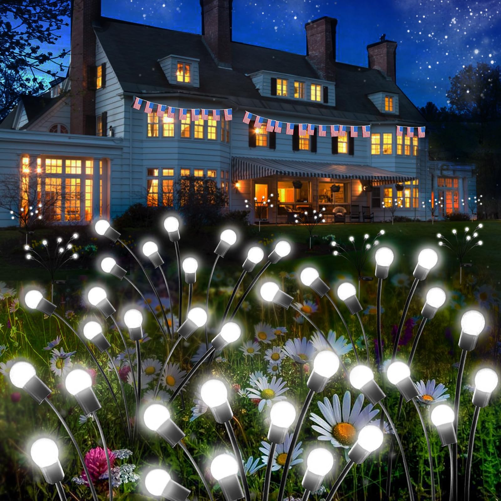 Sanjicha Solar Garden Lights, 6 Pack Solar Firefly Lights Outdoor, Solar Swaying Lights, Waterproof Solar Outdoor Fairy Lights For Yard Patio Pathway Wedding Decor (Cool White)