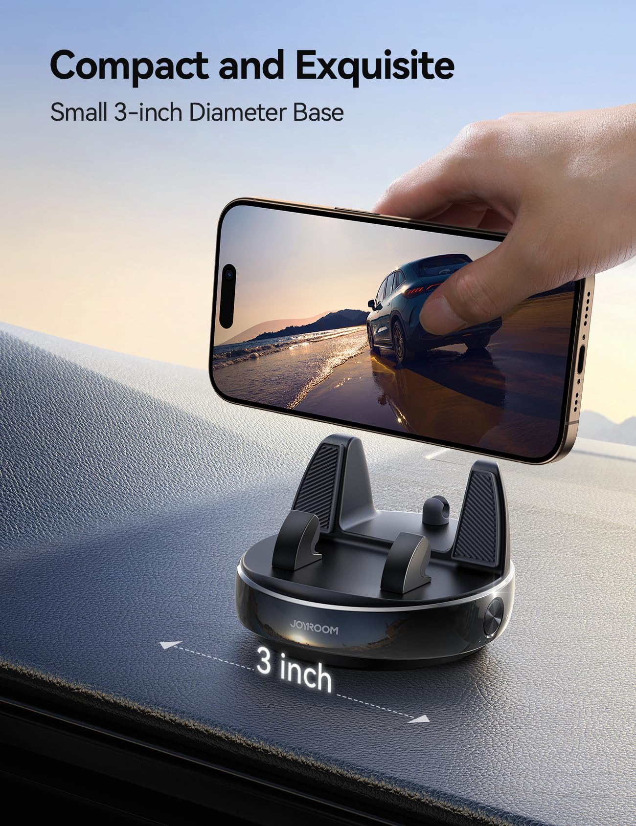 Joyroom Car Phone Holder With 360° Adjustable & Avoid Sun Glare, Anti-Slip Spring Snap Design Dashboard Cell Phone Holder, Phone Holders For Your Car Compatible With Pop Grip, Smartphones, Gps Devices