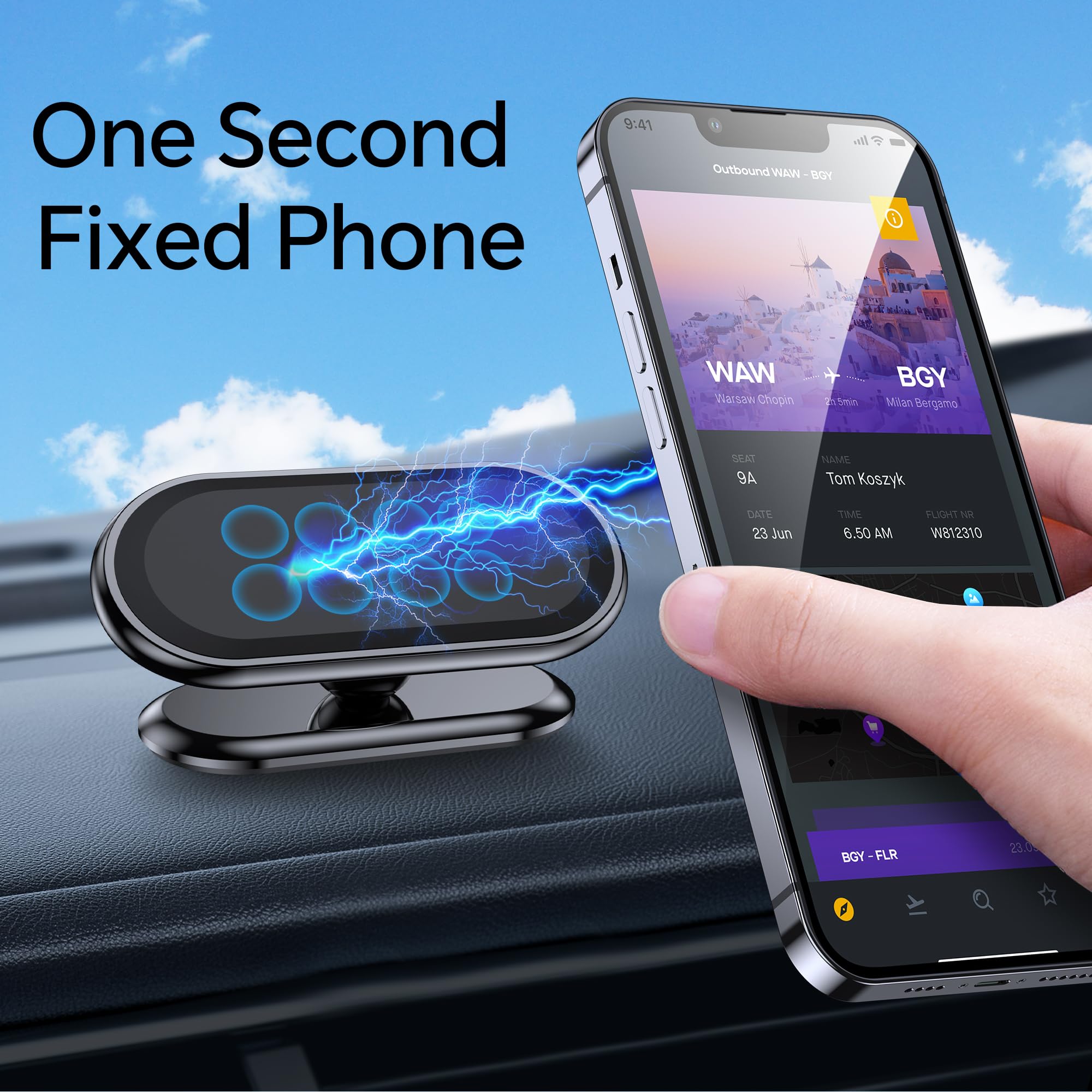 Coolpow 【2-Pack】Magnetic Phone Holder For Car, [ Super Strong Magnet ] [ With 4 Metal Plate ] Cell Phone Carmount For Iphone Magnetic [ 360° Rotation ] Universal Dashboard Adhesive Car Magnetic Phone Mount