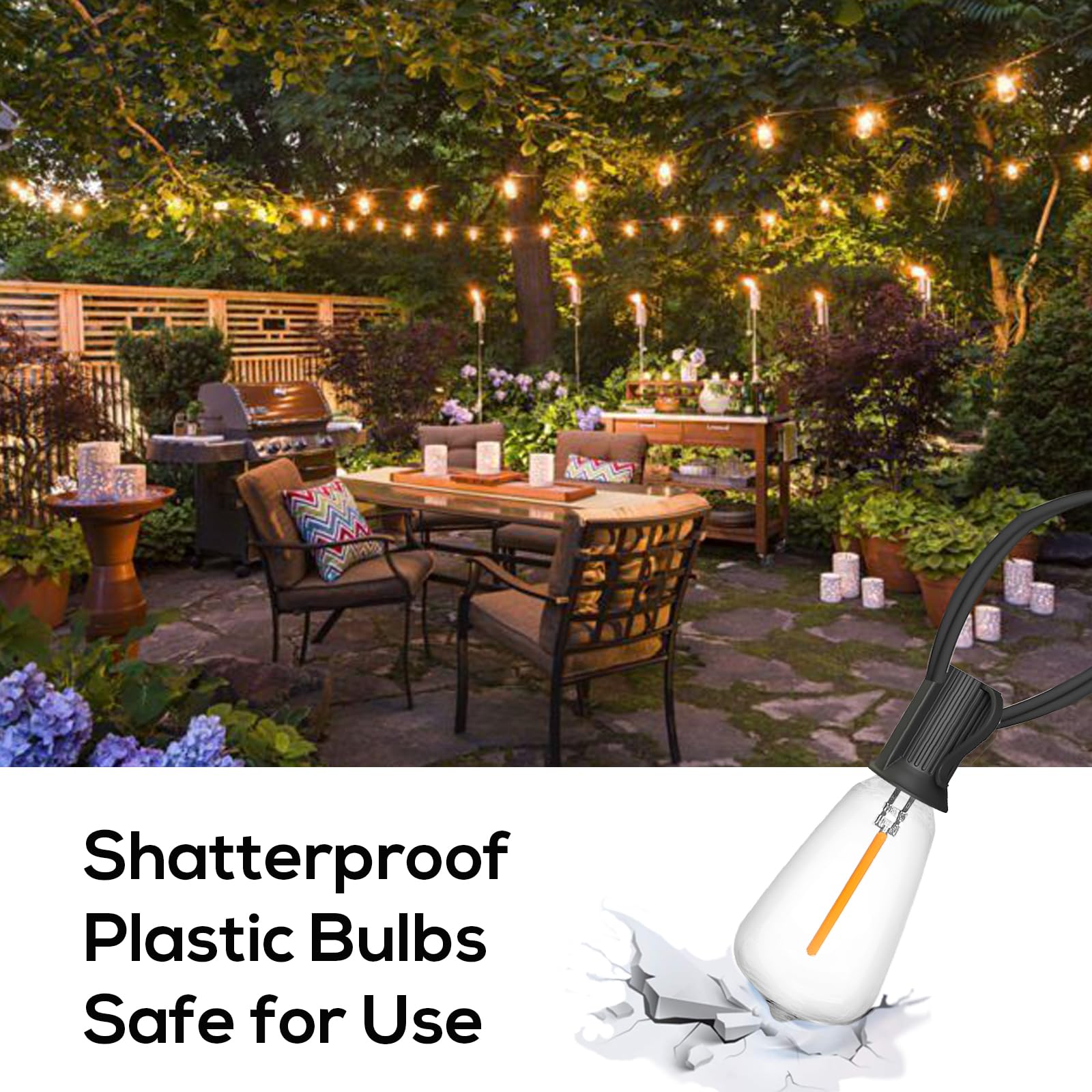 Banord St38 Solar String Lights, 100Ft Solar Outdoor Lights With 49 Shatterproof Led Bulbs, Outdoor Hanging String Lights Waterproof Patio Lights For Outside, Backyard, Porch, Garden, Party, Camping